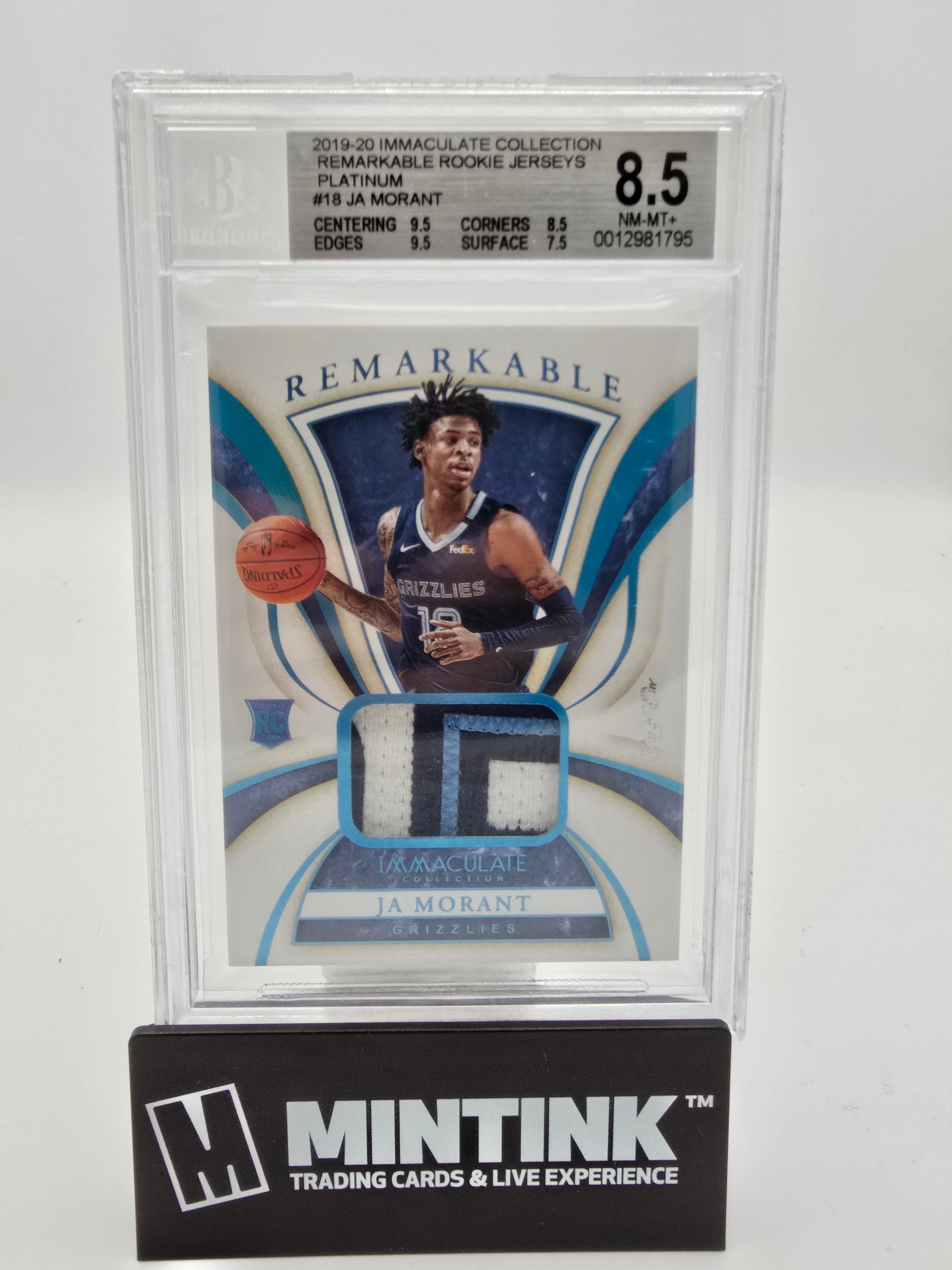 2019-20 Immaculate Col. Remarkable Rookie Jerseys Platinum Ja Morant BGS 8.5 1/1 