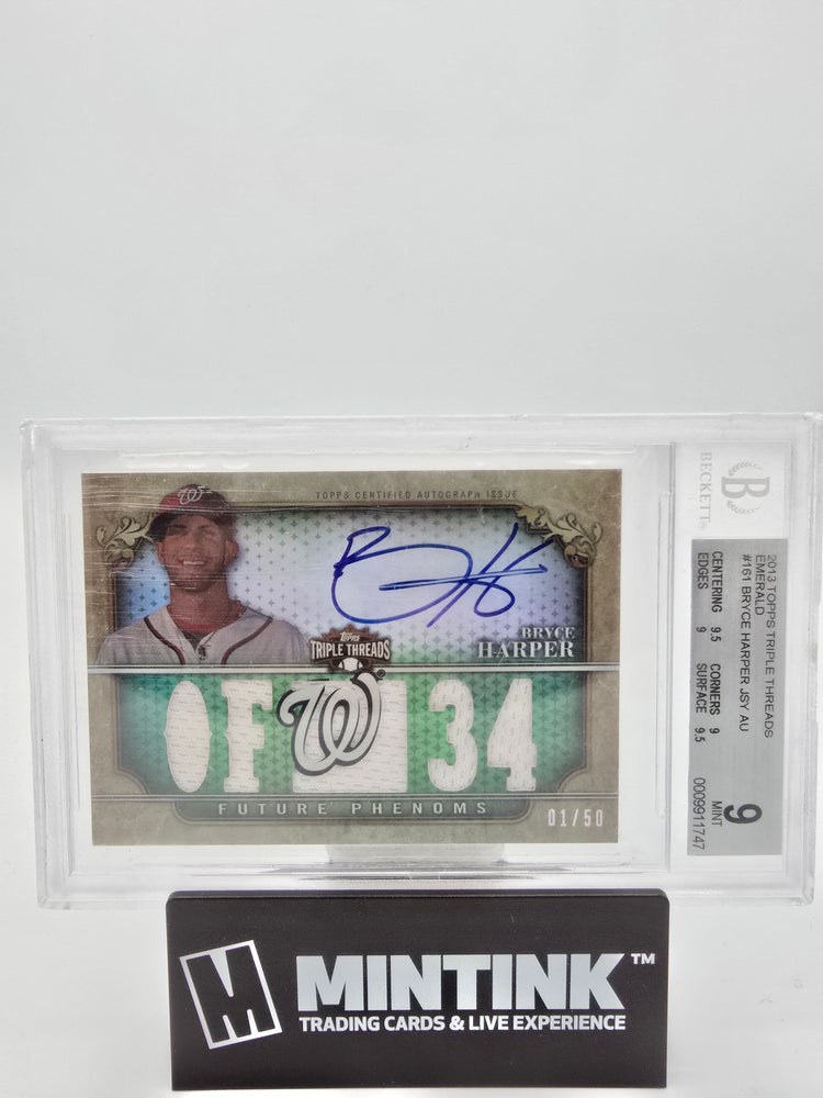 2013 Topps Triple Threads Baseball Emerald Bryce Harper Jersey Auto BGS 9 01/50 