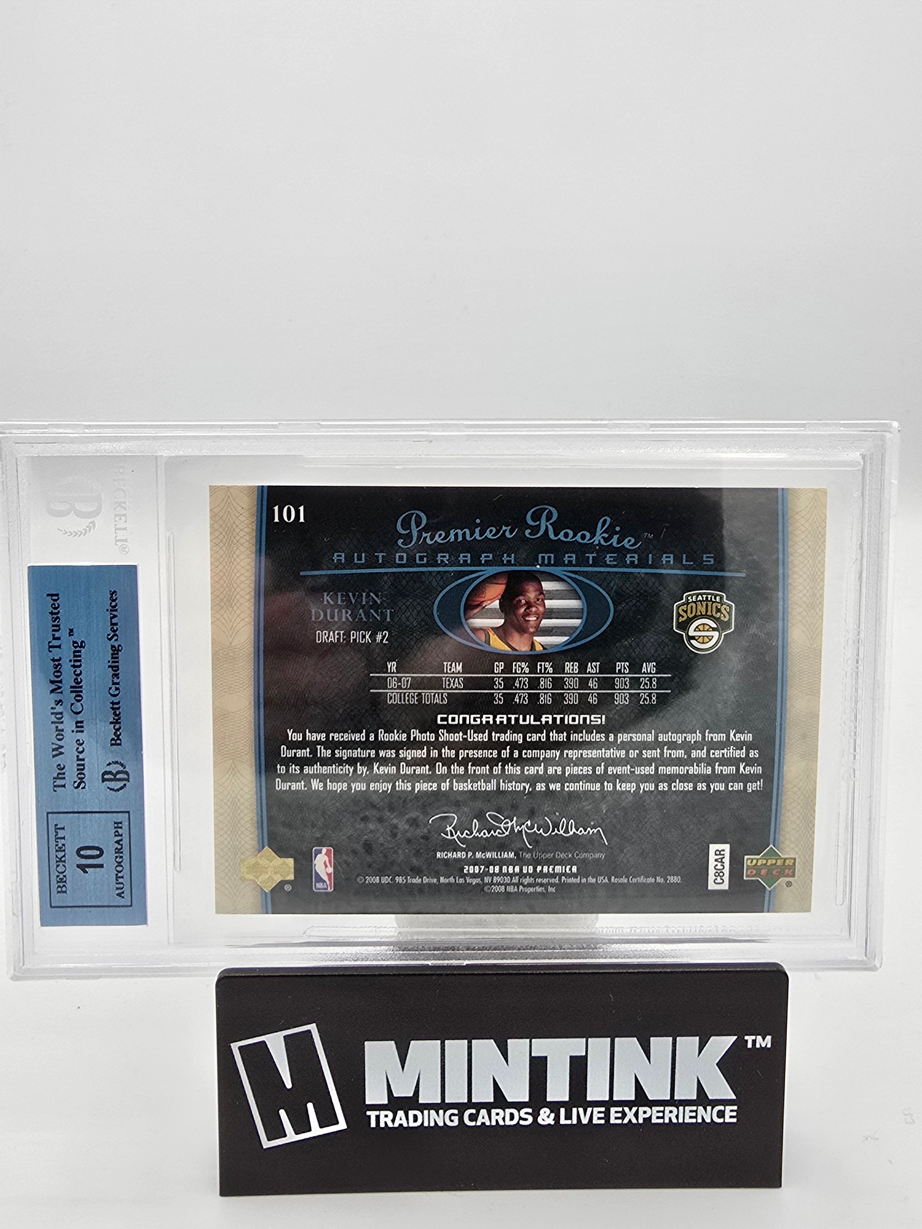 2007-08 Upper Deck Premier Rookies Auto Jerseys Blue Kevin Durant BGS Auth. /75 