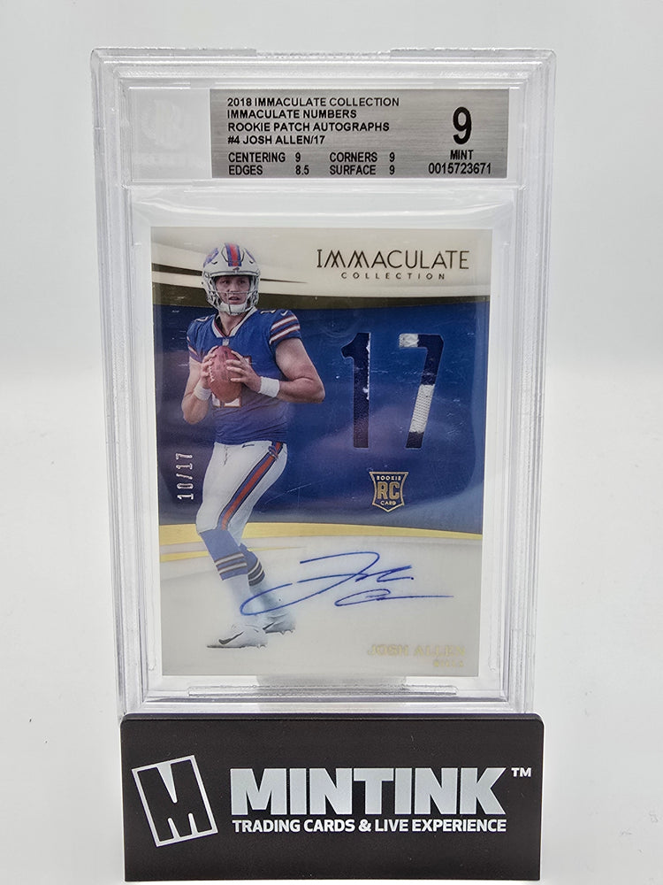 2018 Panini Immaculate Coll. Immaculate Numbers RPA Josh Allen BGS 9 10/17 #4 