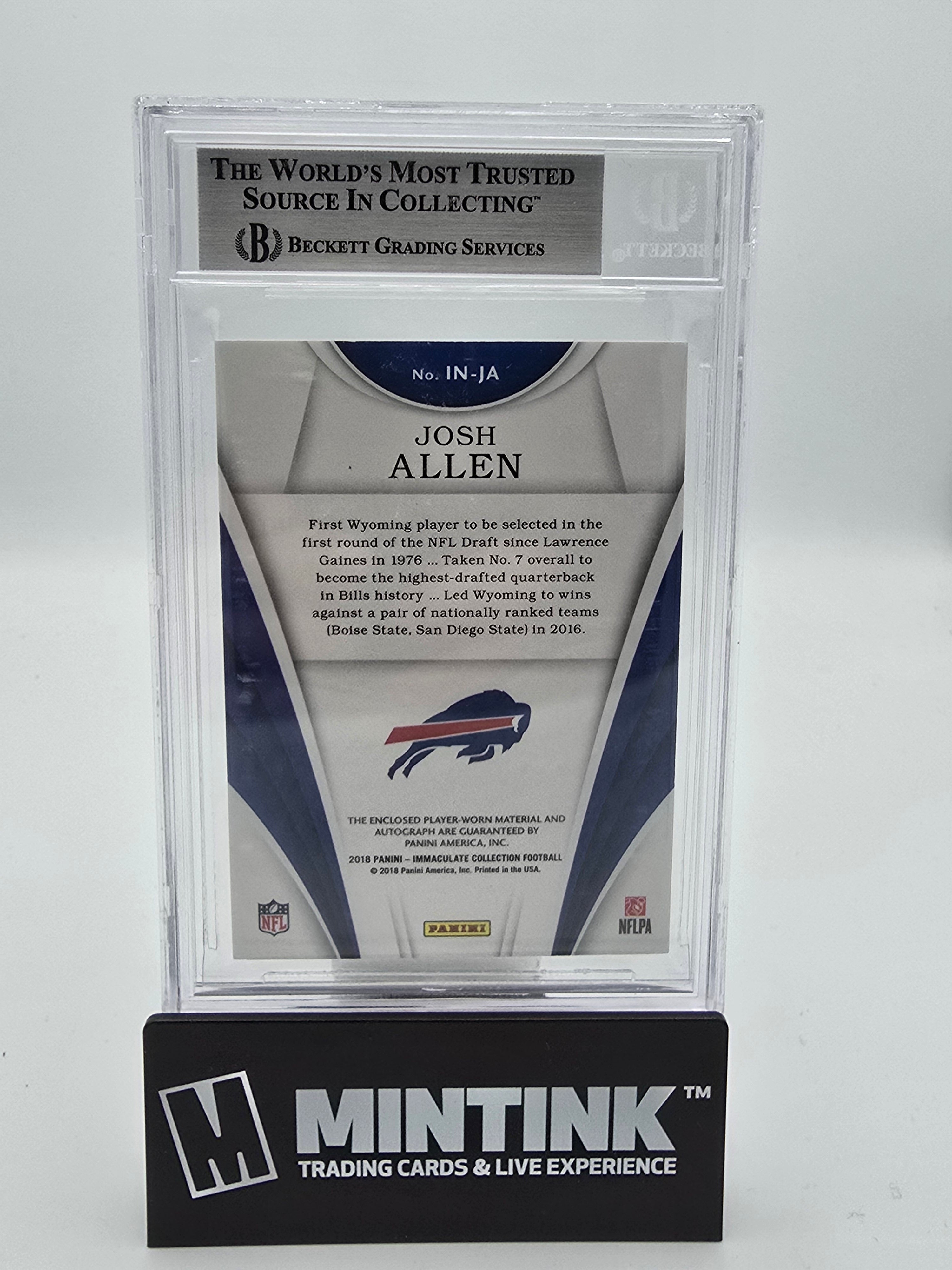 2018 Panini Immaculate Coll. Immaculate Numbers RPA Josh Allen BGS 9 10/17 #4 