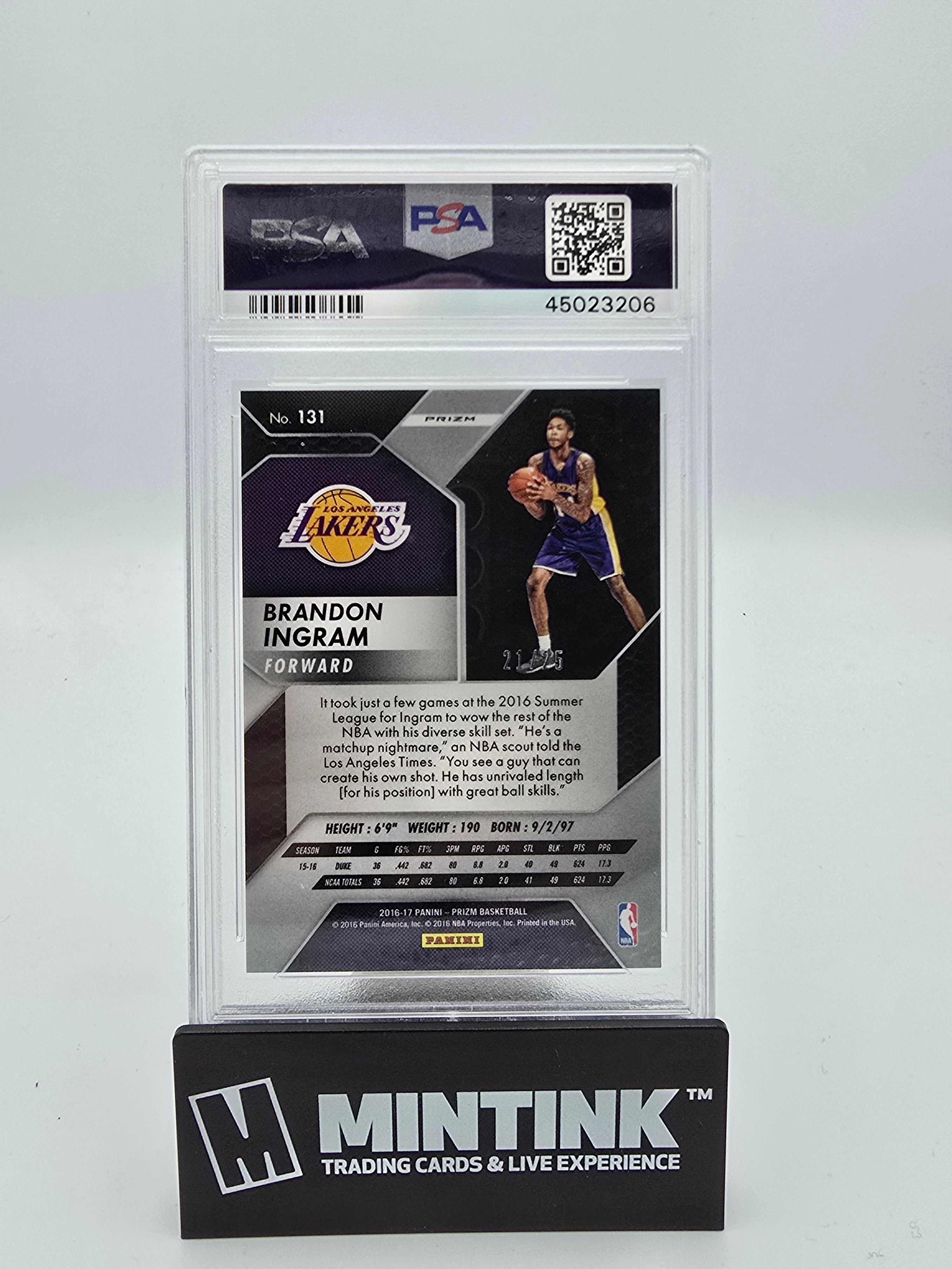 2016 Panini Prizm Basketball Brandon Ingram RC Mojo Prizm PSA 10 21/25 #131 