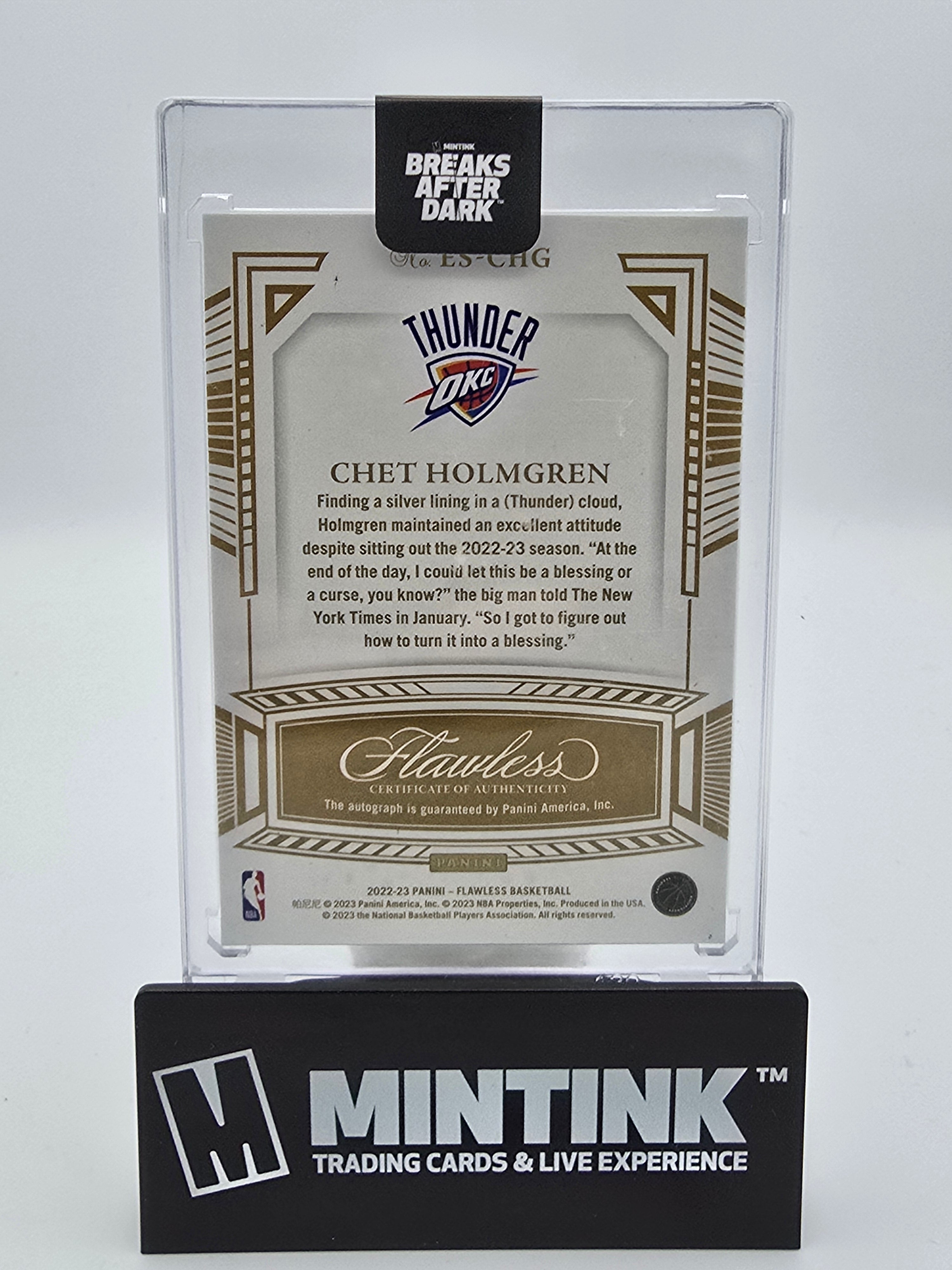 2022-23 Panini Flawless Basketball Chet Holmgren RC Excellence Auto 04/25 #ES-CHG 