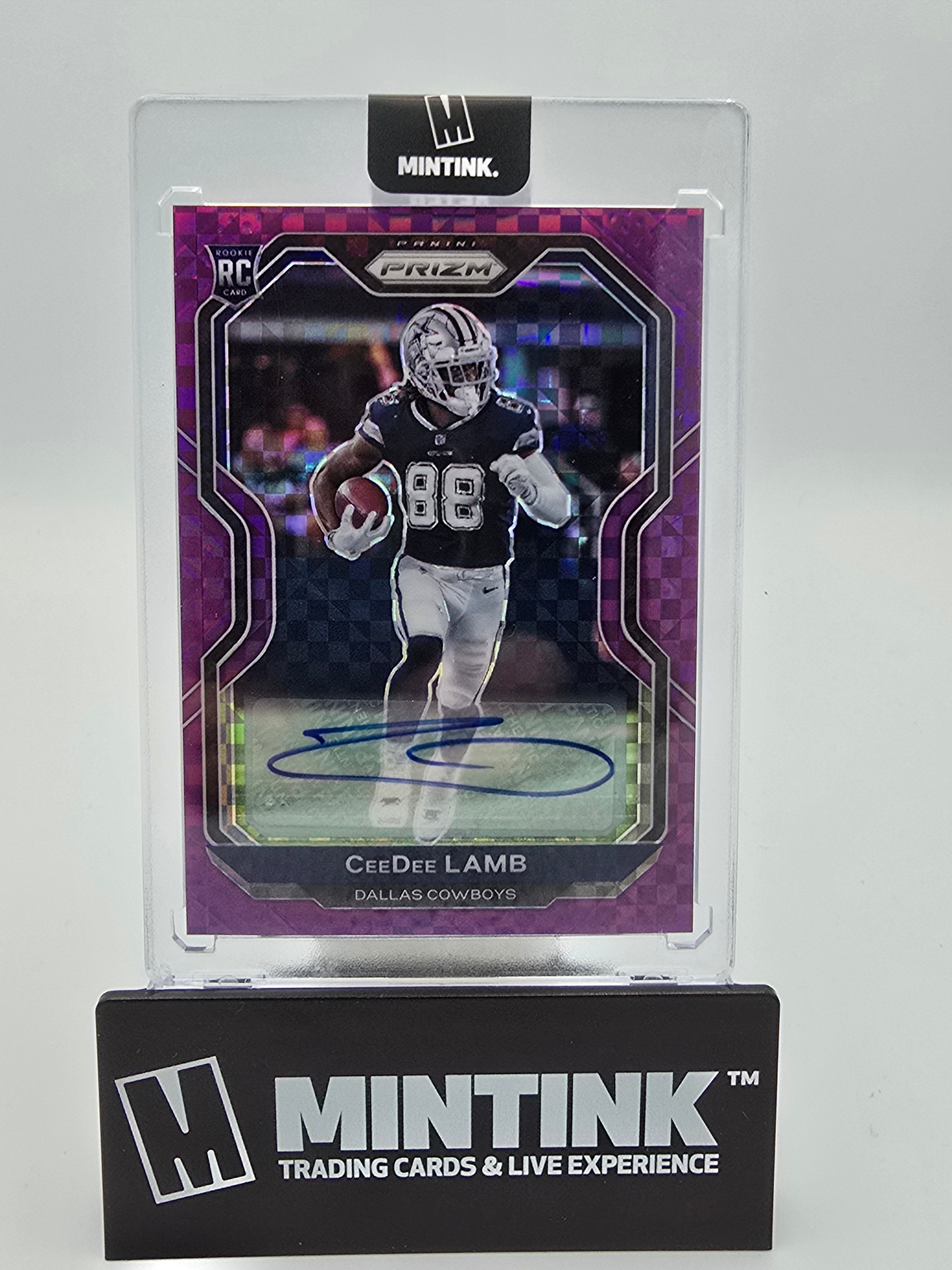 2020 Panini Prizm Football CeeDee Lamb RC Purple Power Prizm Auto 29/49 #334 