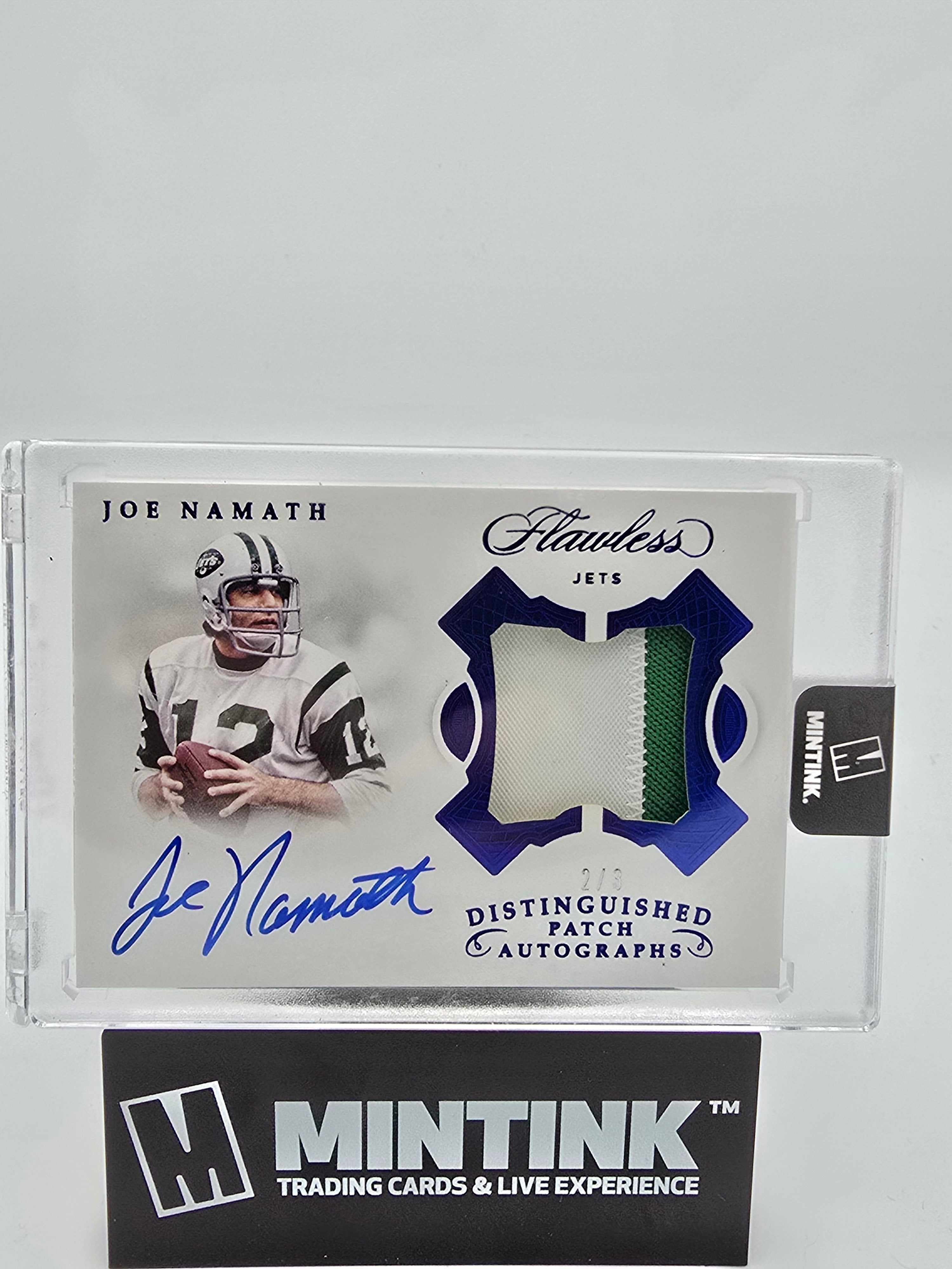 2018 Panini Flawless Football Joe Namath Distinguished Patch Auto Sapphire 2/3 #DI-JN 