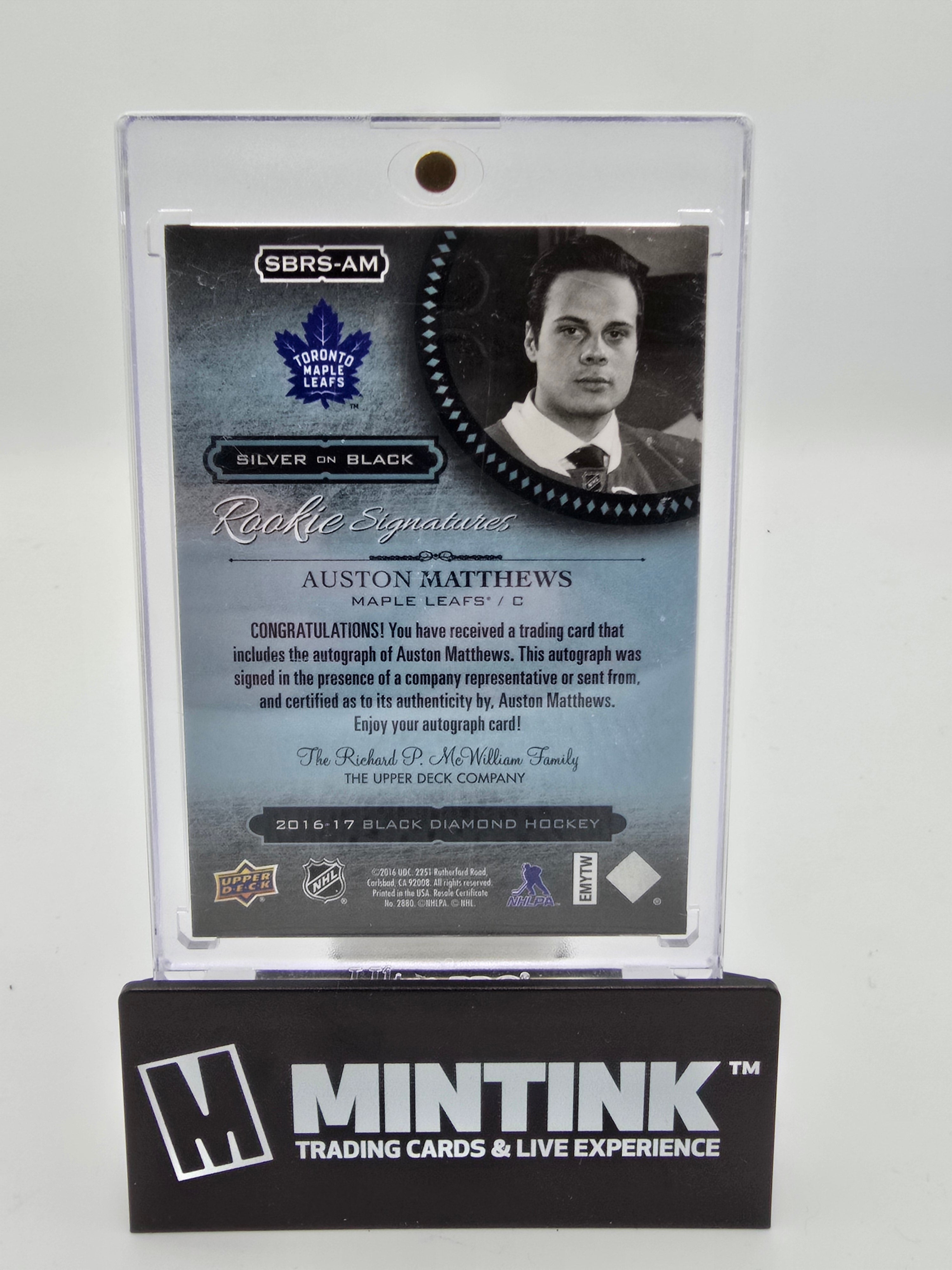 2016-17 UD Black Diamond Hockey Auston Matthews Rookie Signature Silver On Black /35 