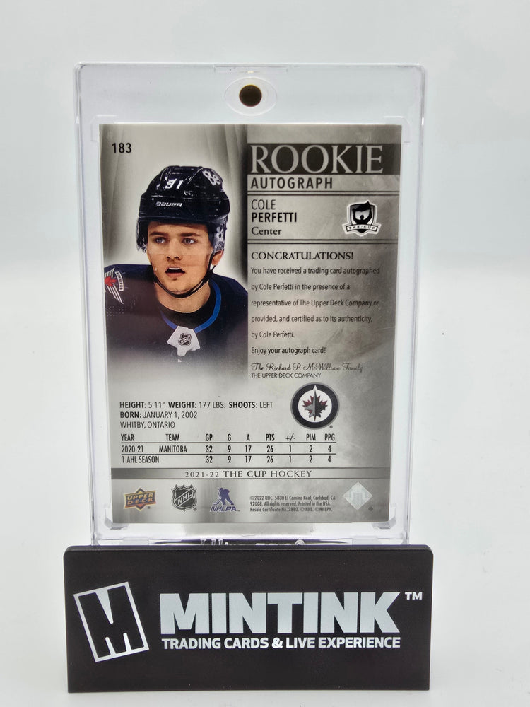 2021-22 UD The Cup Hockey Cole Perfetti Rookie Auto 1/1 #183 