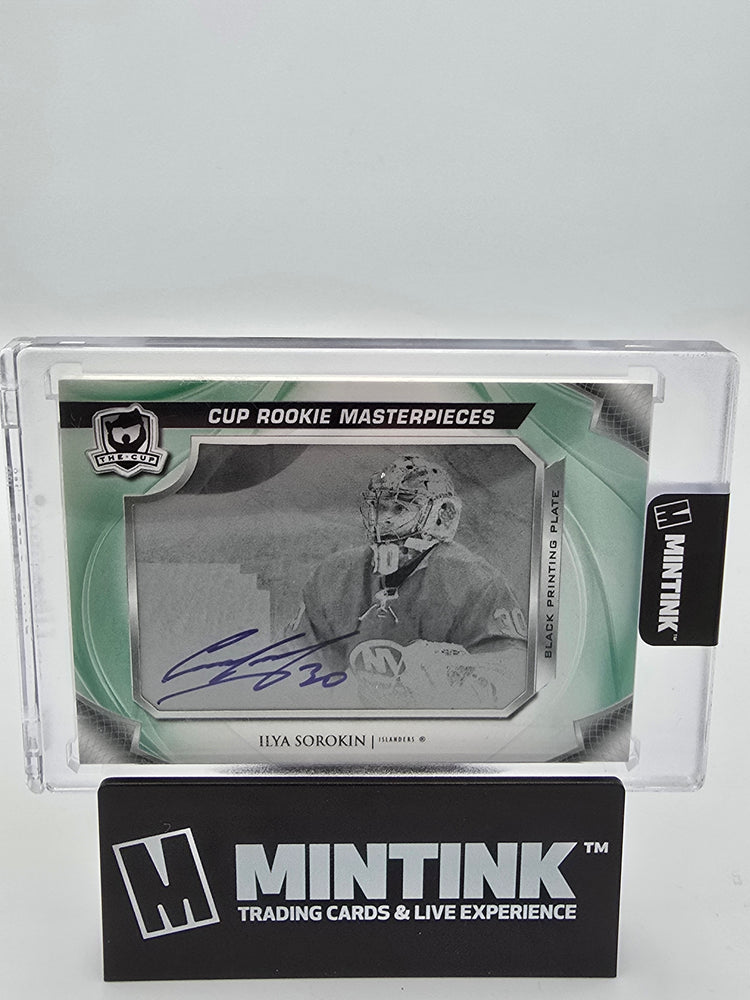 2020-21 UD The Cup RPA Horizontal Variation Ilya Sorokin Black Printing Plate Auto 1/1 