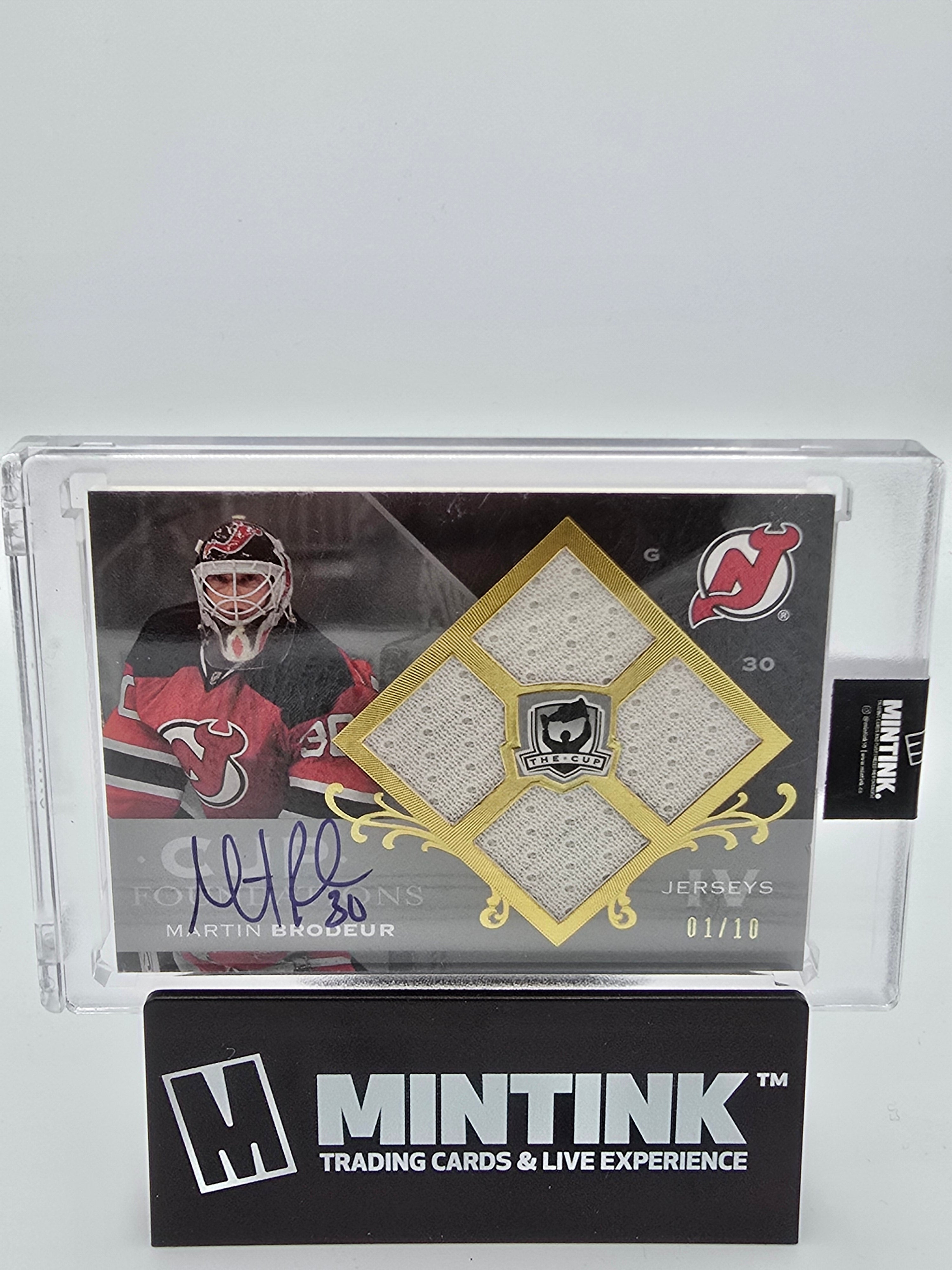 2007-08 UD The Cup Hockey Martin Brodeur Quad Cup Foundations Jerseys Auto 01/10 