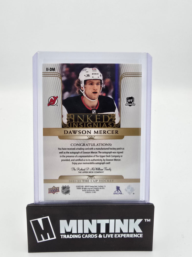 2021-22 UD The Cup Hockey Dawson Mercer Inked Insignias  Gold 22/75 #II-DM 