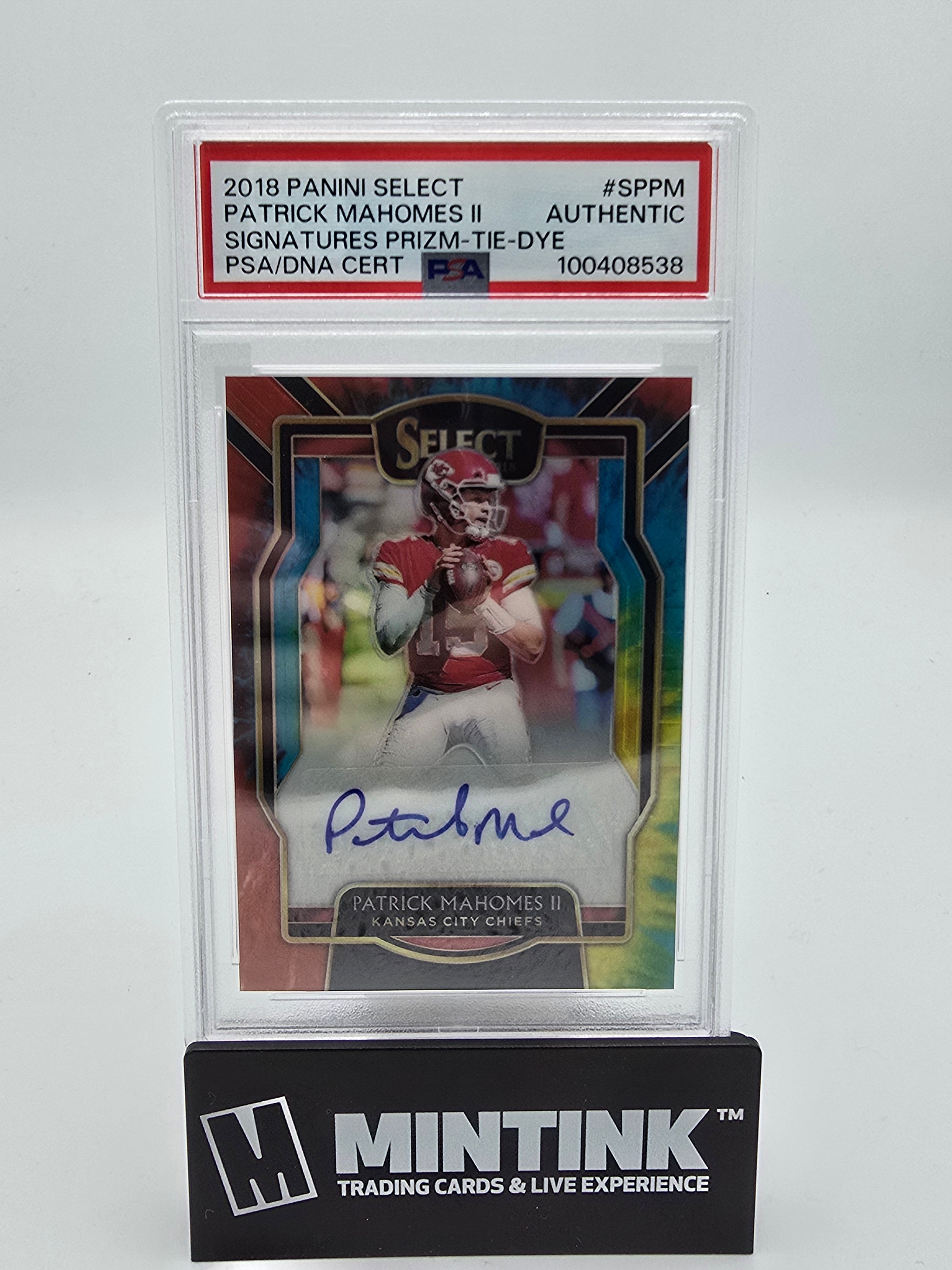 2018 Panini Select Football Patrick Mahomes II Tie-Dye Prizm Auto PSA Authentic 4/7 #SP-PM 