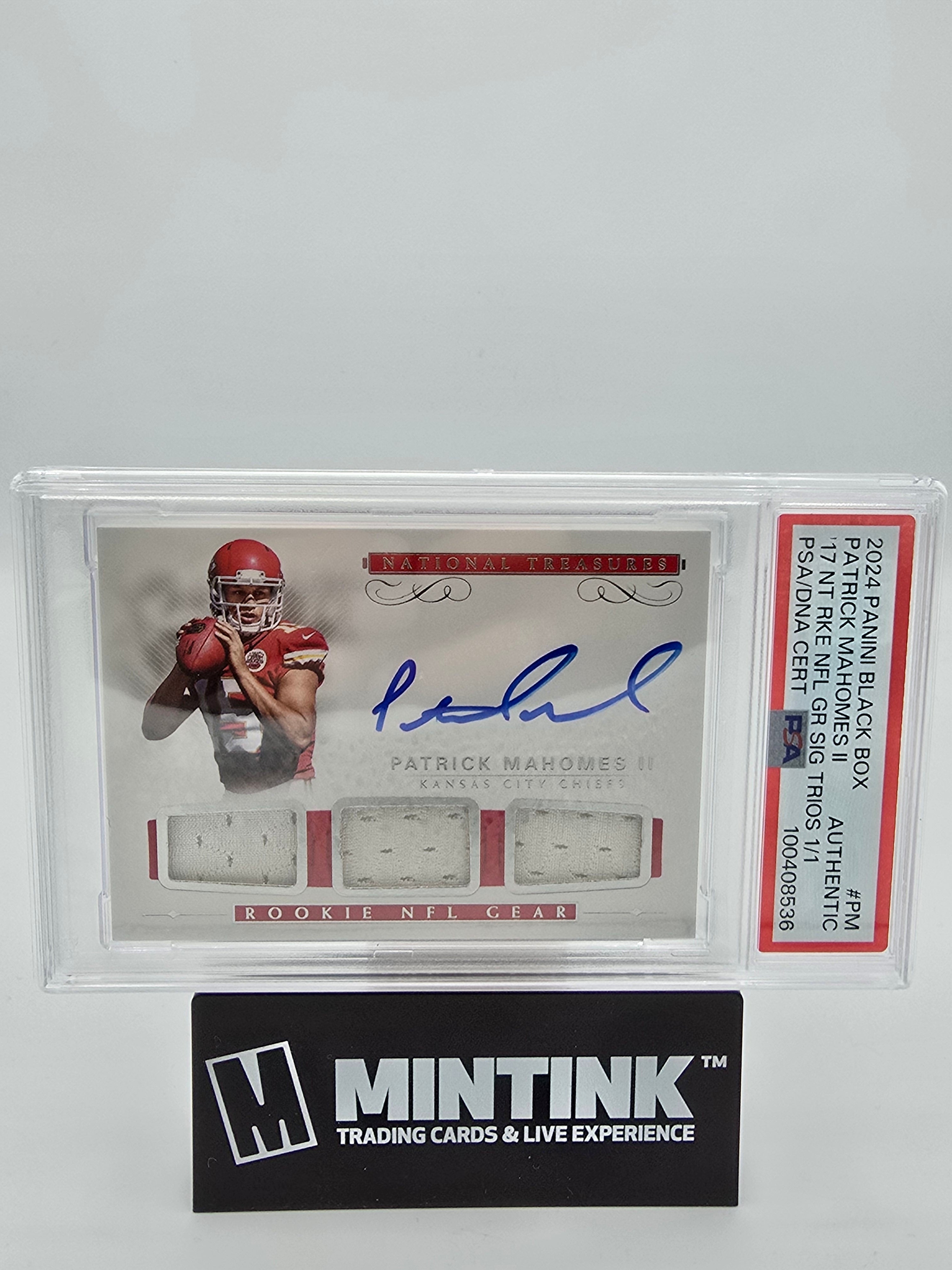 2024 National Treasures Patrick Mahomes II Black Box Rookie NFL Gear Triple Relic Auto PSA Authentic 1/1 