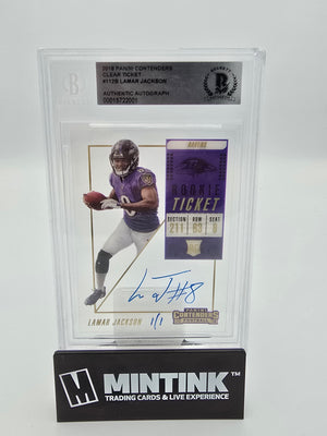 2018 Panini Contenders Football Lamar Jackson Clear Rookie Ticket Auto BGS Authentic 1/1 #112B 