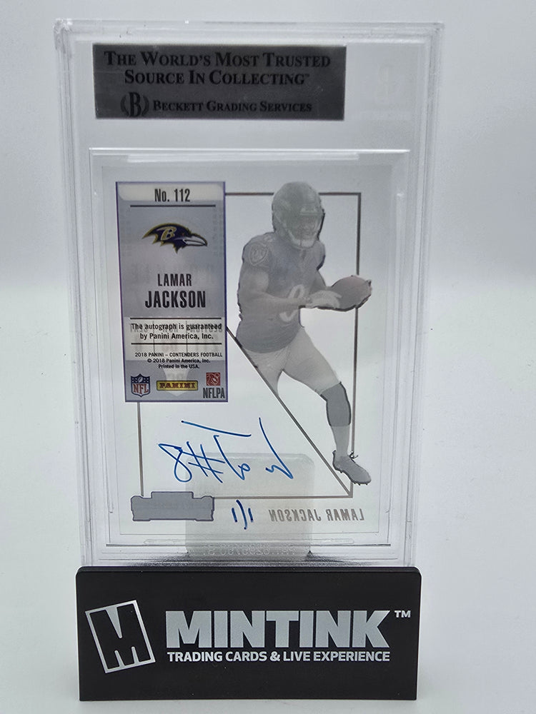 2018 Panini Contenders Football Lamar Jackson Clear Rookie Ticket Auto BGS Authentic 1/1 #112B 