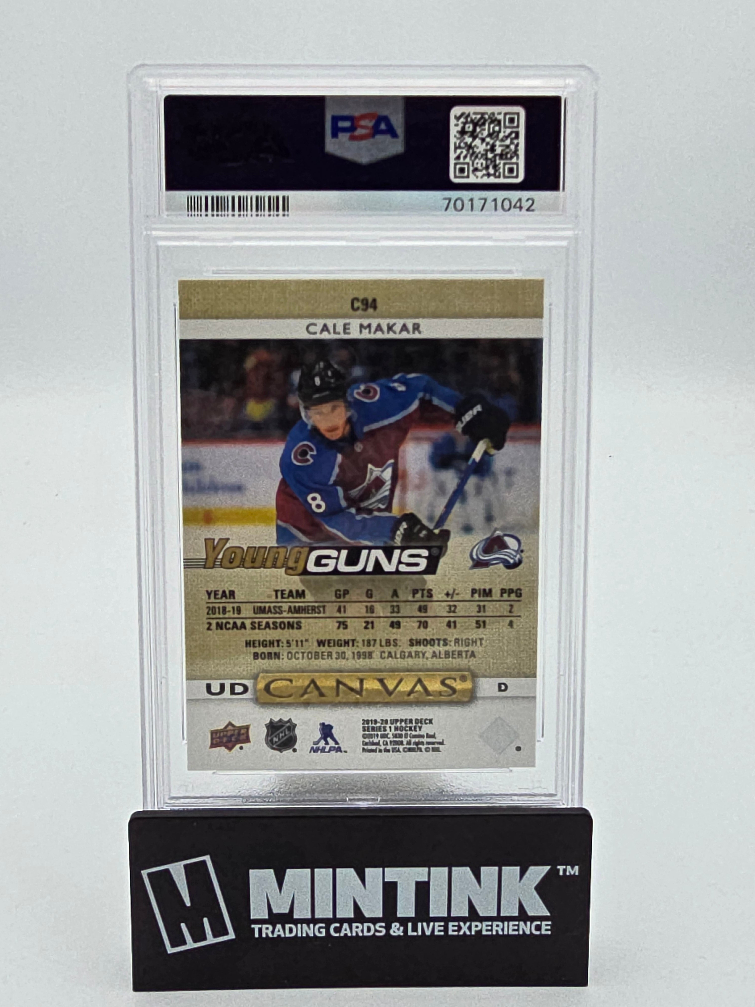 2019-20 Upper Deck Series 1 Hockey UD Canvas Young Guns Cale Makar PSA 10 