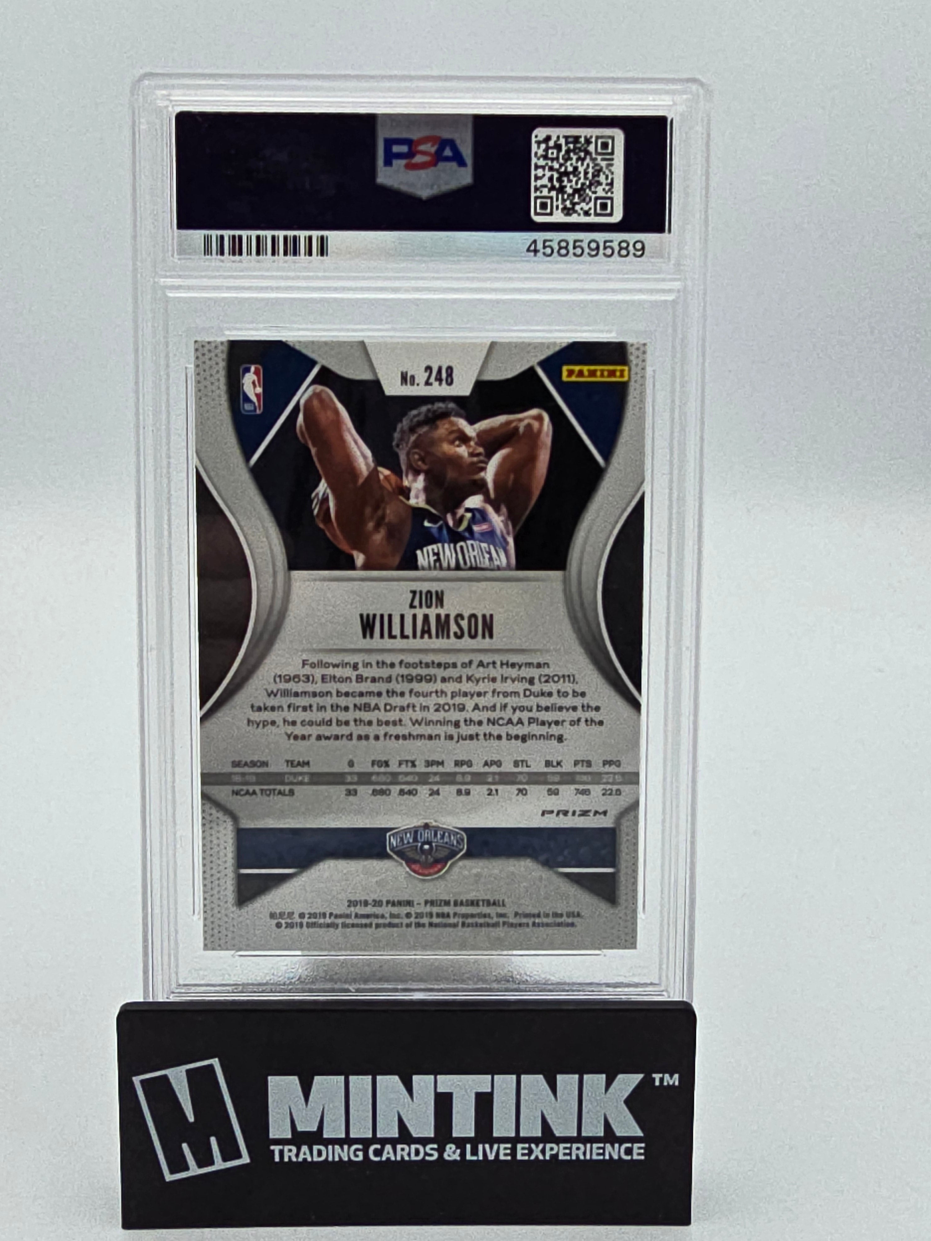 2019 Panini Prizm Basketball Zion Williamson RC Pink Ice Prizm PSA 10 #248 