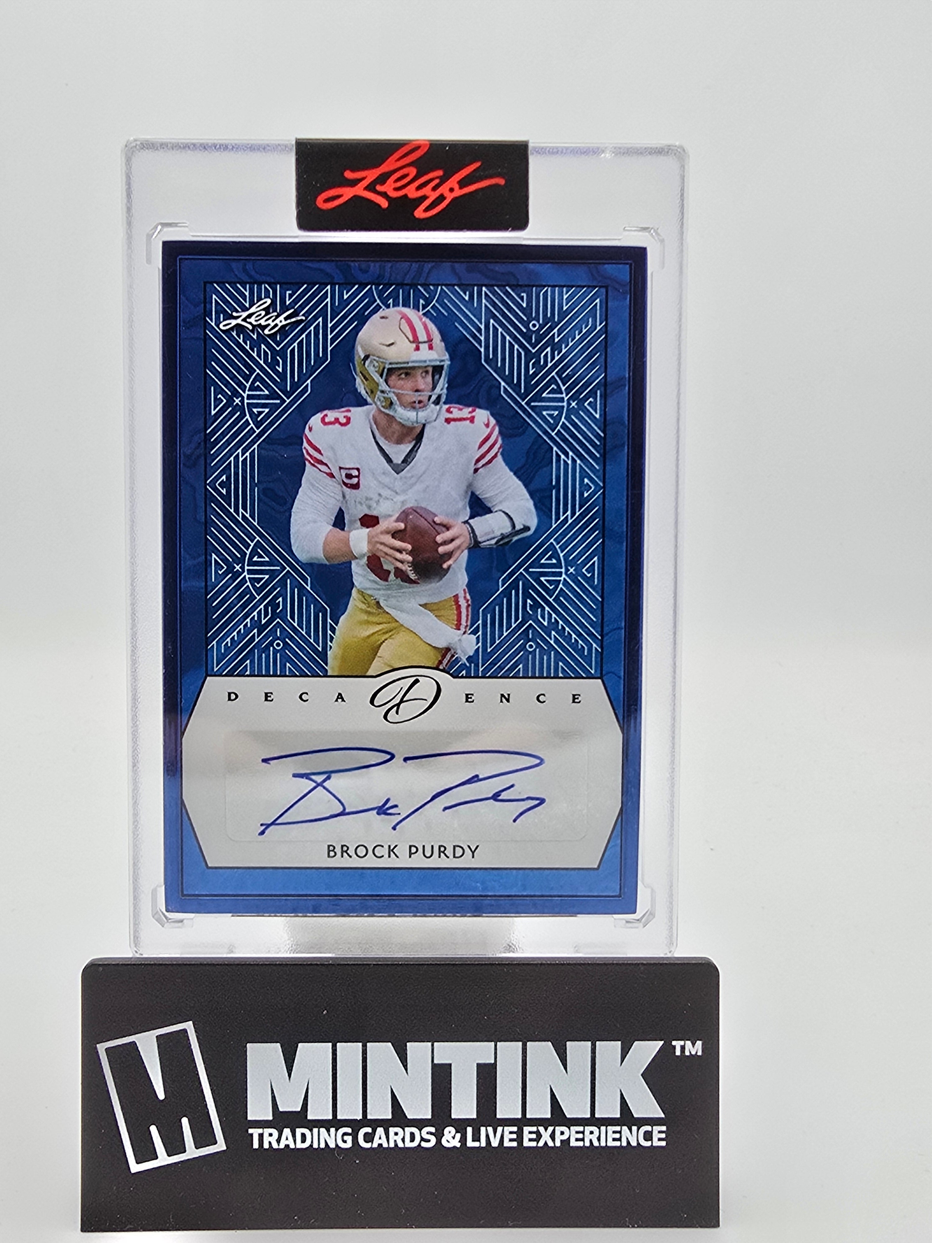 2024 Leaf Decadence Football Brock Purdy Sapphire Blue Frame Autograph 1/4 #BA-BP1 