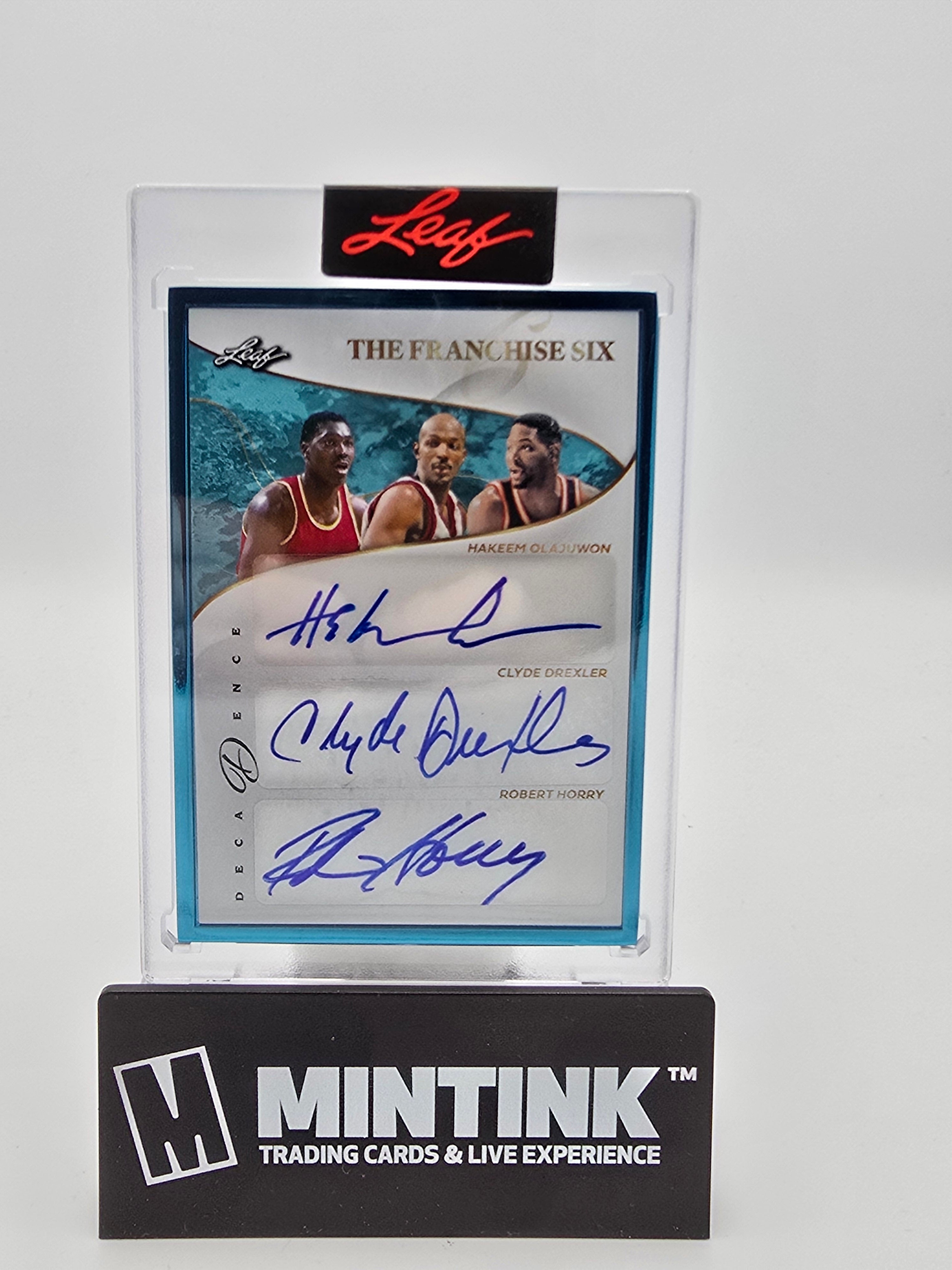 2024 Leaf Decadence The Franchise Six H. Olajuwon/C. Drexler/R. Horry/C. Murphy/ T. McGrady/S. Francis Autos Aqua Frame /6 