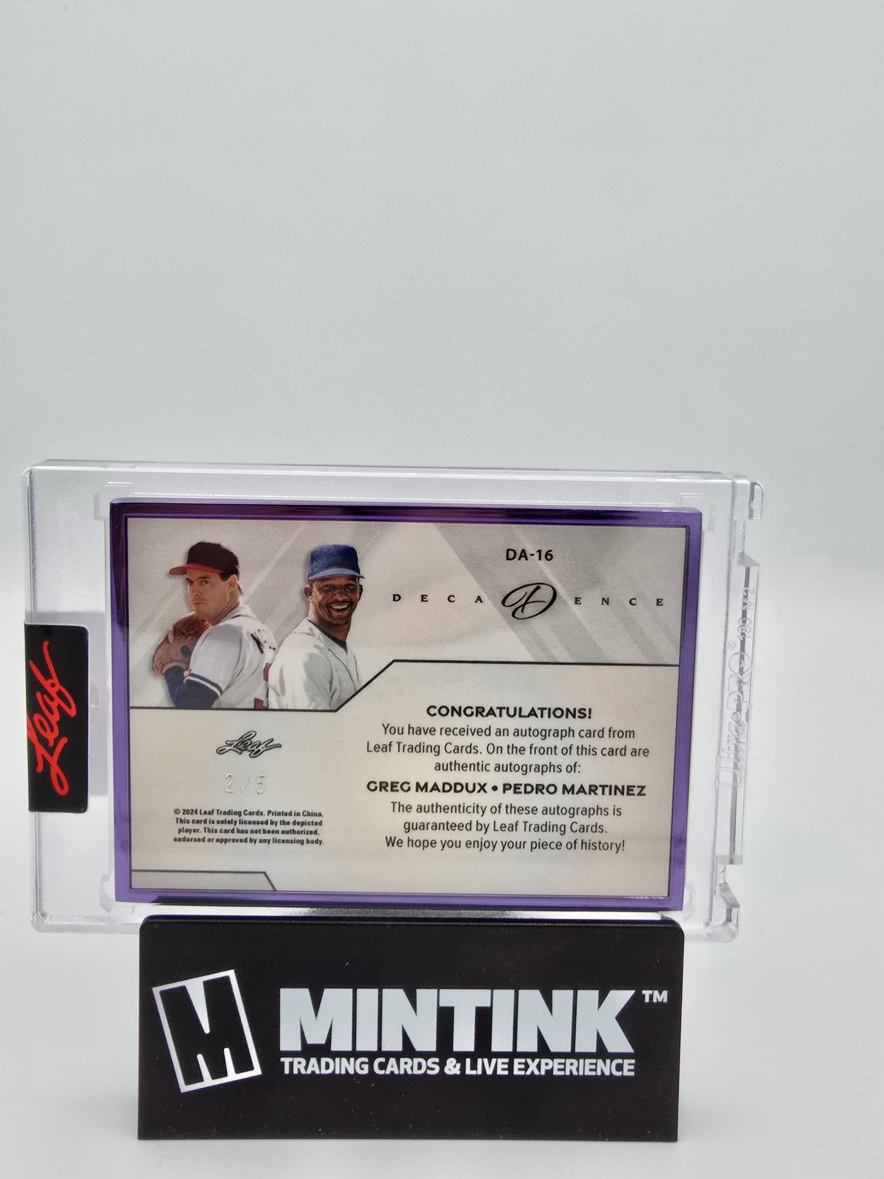 2024 Leaf Decadence Baseball G. Maddux/P. Martinez Dual Autographs Purple Frame /5 