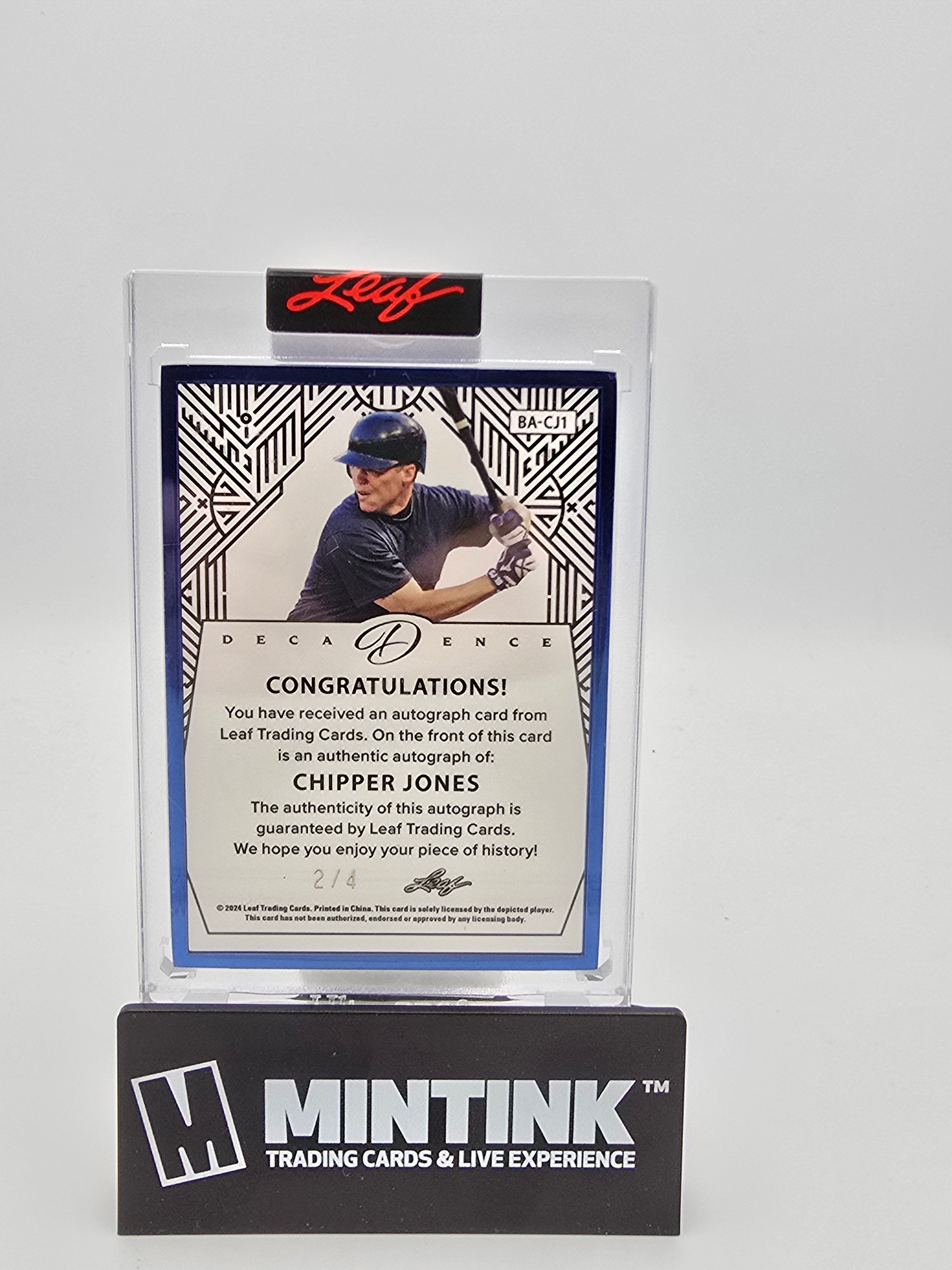 2024 Leaf Decadence Baseball Chipper Jones Sapphire Blue Frame Autograph /4 