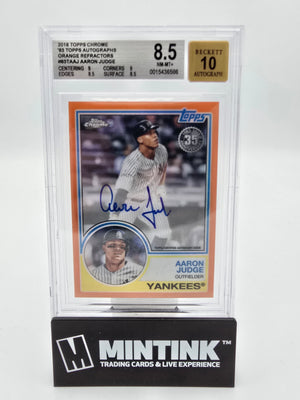 2018 Topps Chrome '83 Topps Autographs Orange Refractors Aaron Judge BGS 8.5 /25 