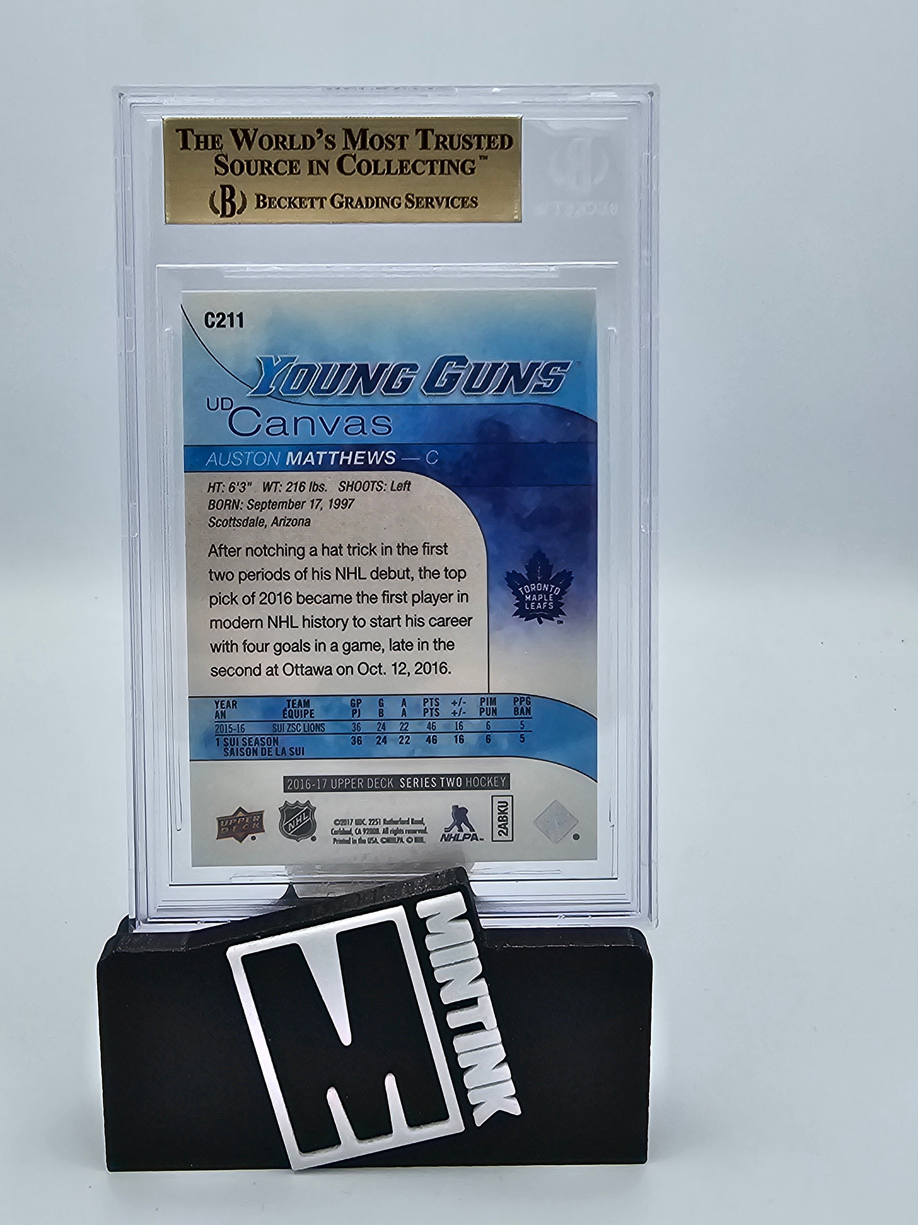 2016-17 Upper Deck BGS 9.5 Auston Matthews Young Guns UD Canvas #C211 