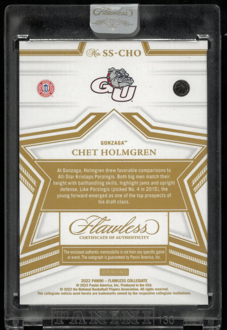 2022 Panini Flawless Collegiate Chet Holmgren RC Star Swatch Signature 07/25 