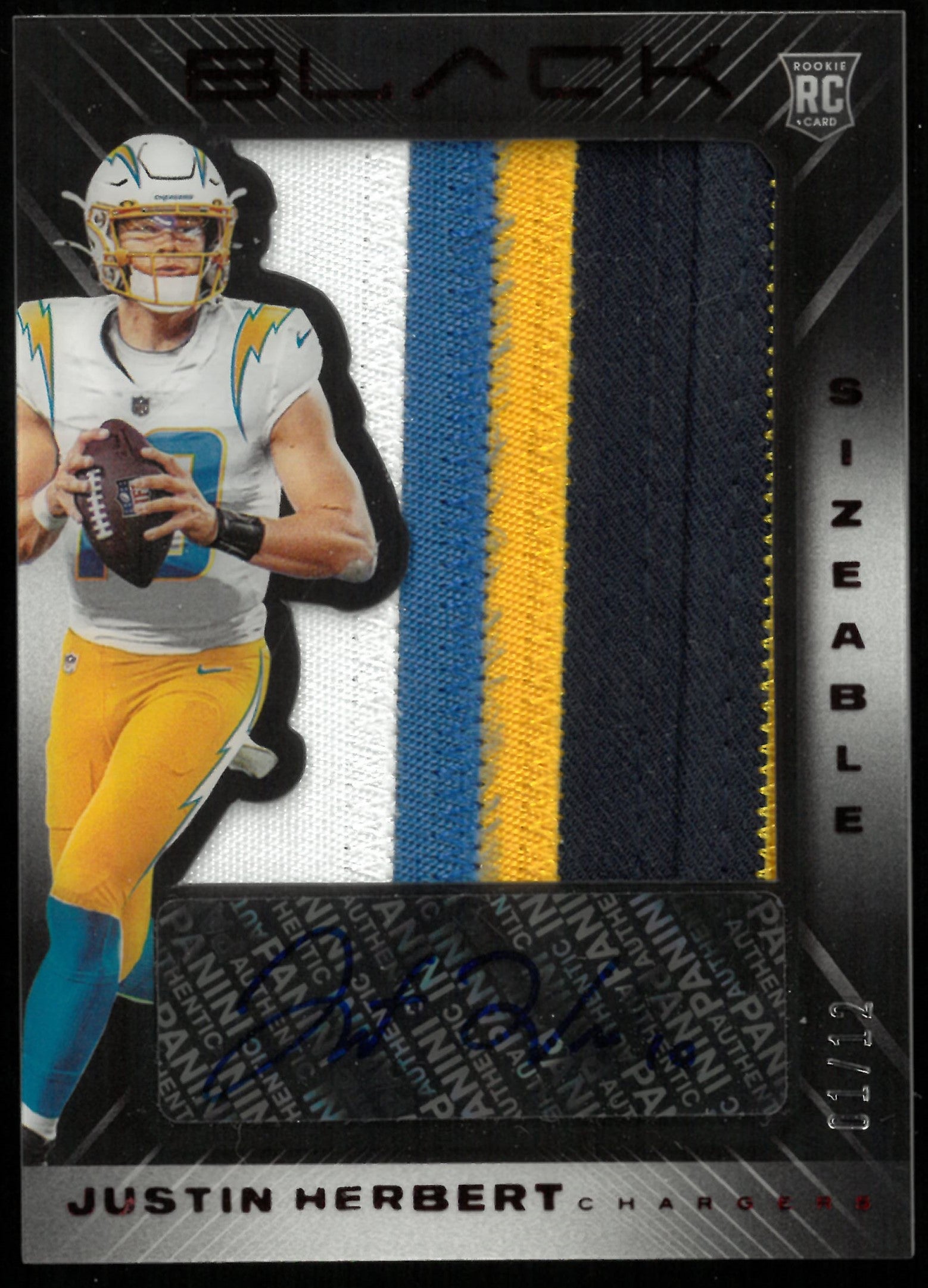 2020 Panini Black Football Justin Herbert RC Sizeable Patch Autograph-Ruby 01/12 #SS-JHE 