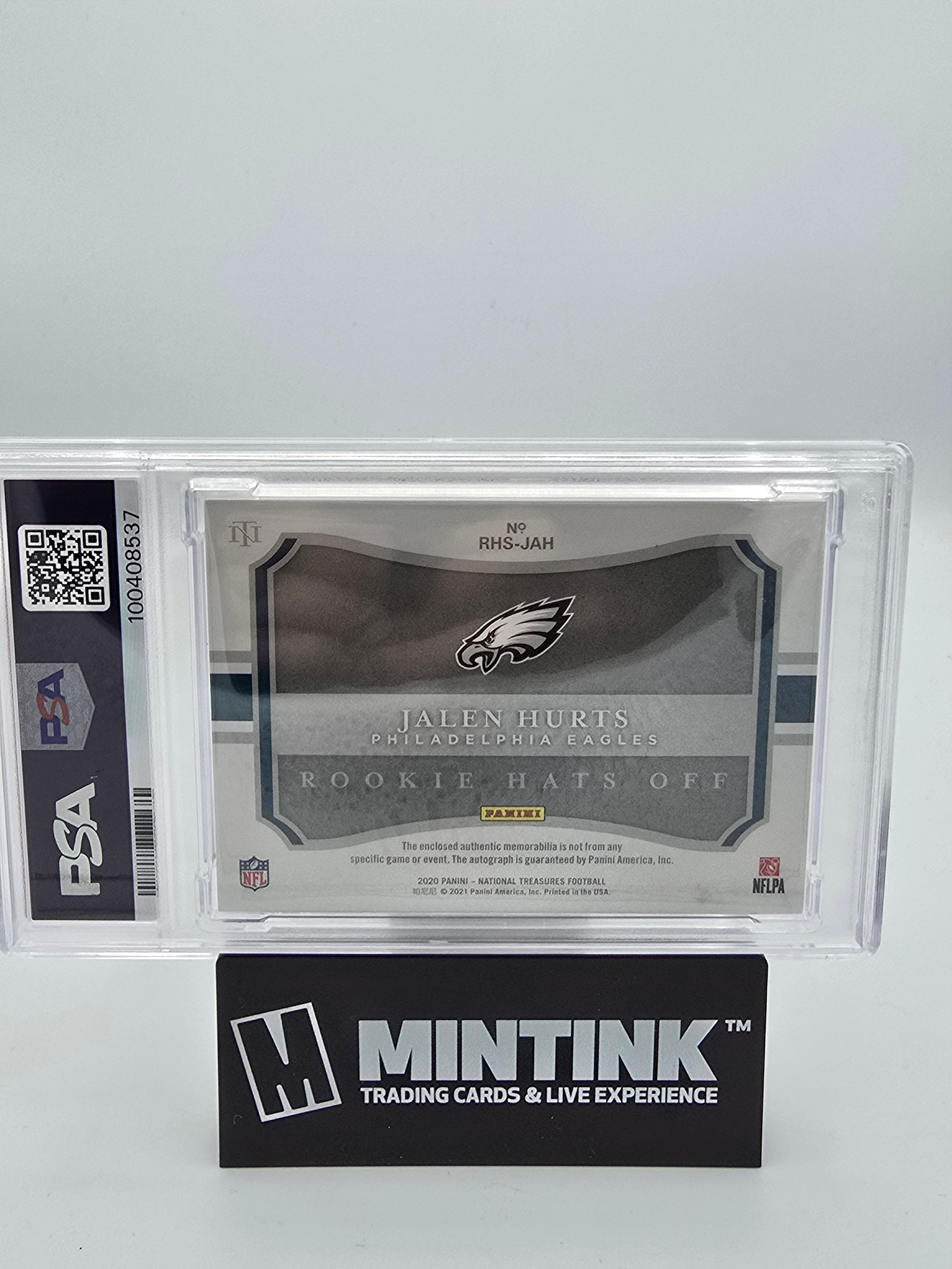 2020 National Treasures Football Jalen Hurts Rookie Hats Off NFL Shield Auto 2/3 