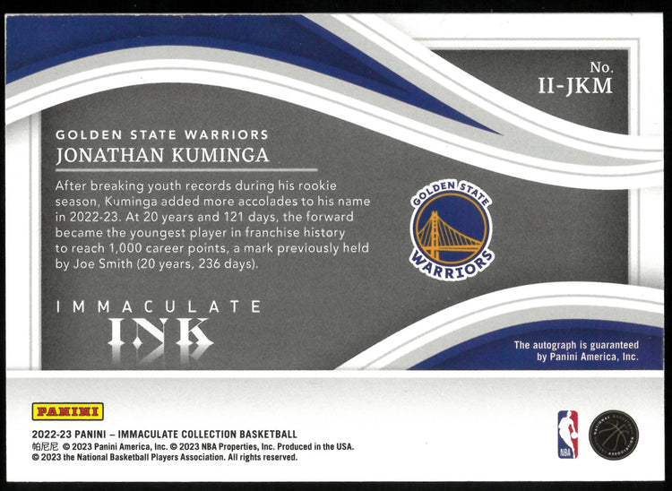 2022-23 Panini Immaculate Basketball Jonathan Kuminga Immaculate Ink 69/99 