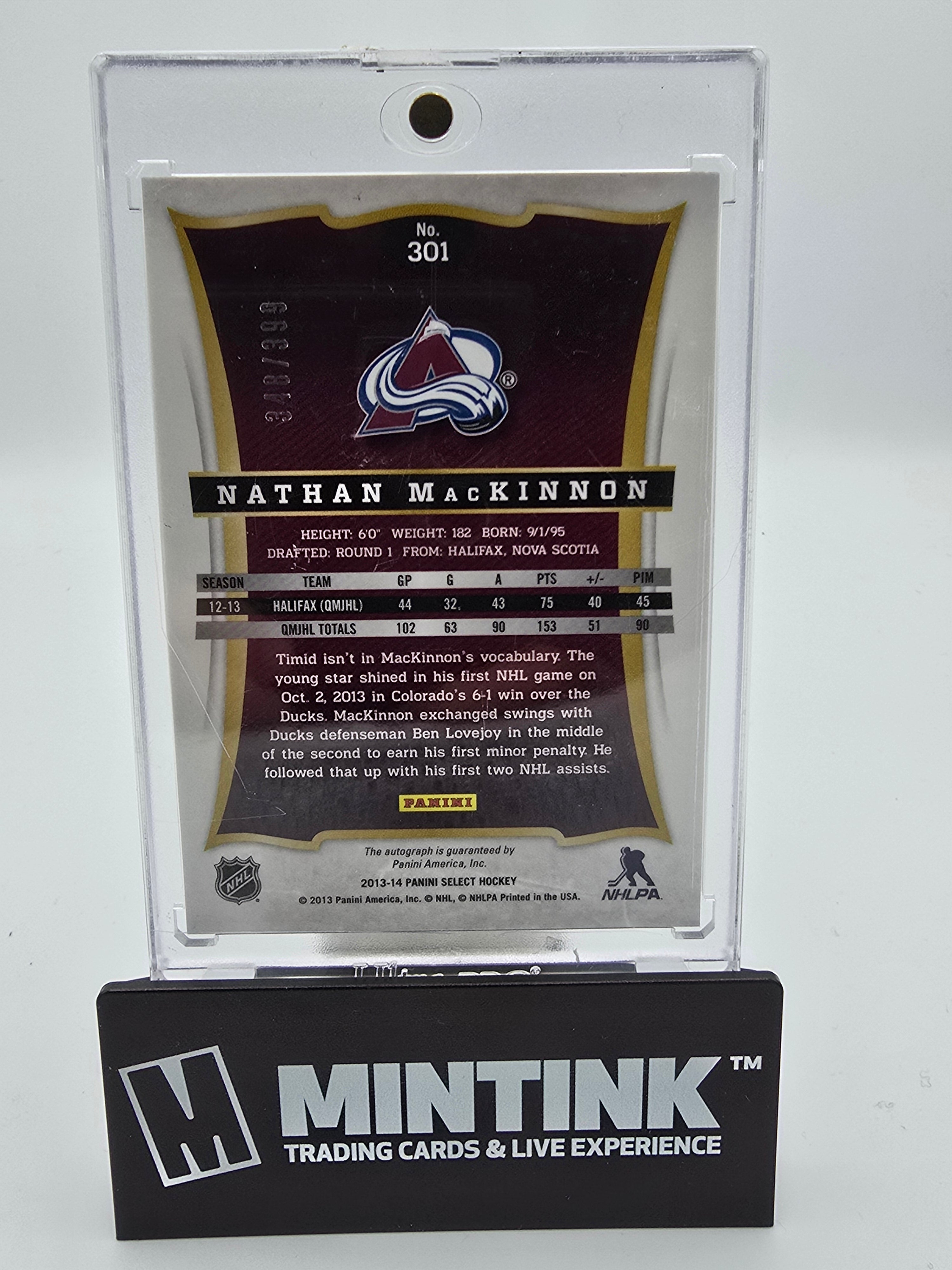 2013-14 Panini Select Hockey Nathan Mackinnon Rookie Auto 349/999 #301 