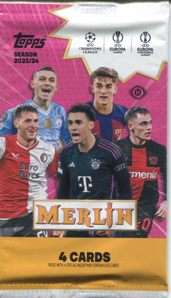 2023-24 Topps Chrome Uefa Club Competitions Merlin Soccer Hobby Pack (Single Pack Sales) 