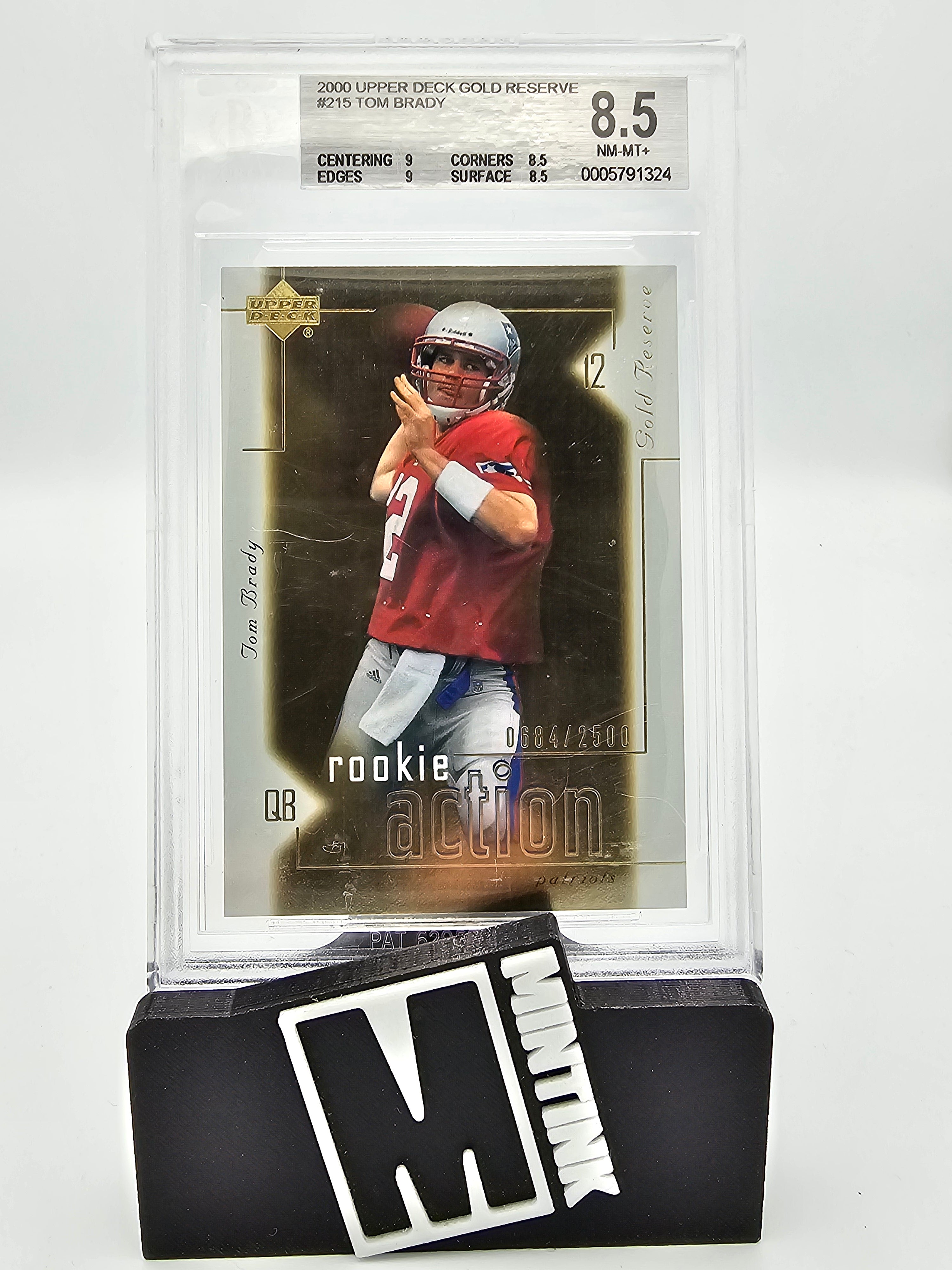 2000 UD Football Gold Reserve BGS 8.5 Tom Brady Rookie Action 0684/2500