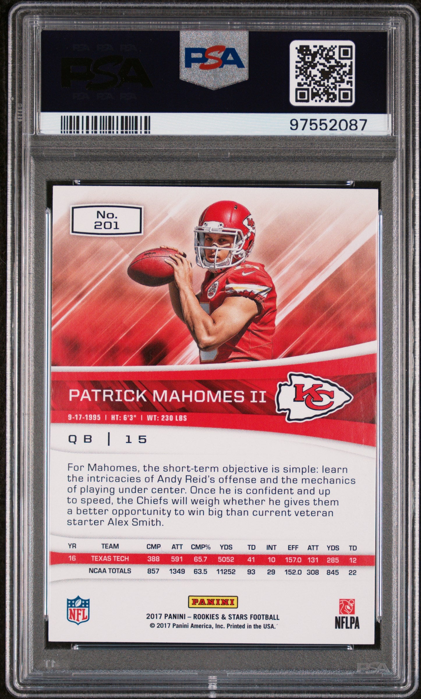 2017 Panini Rookies & Stars Patrick Mahomes II RC PSA 10 #201 