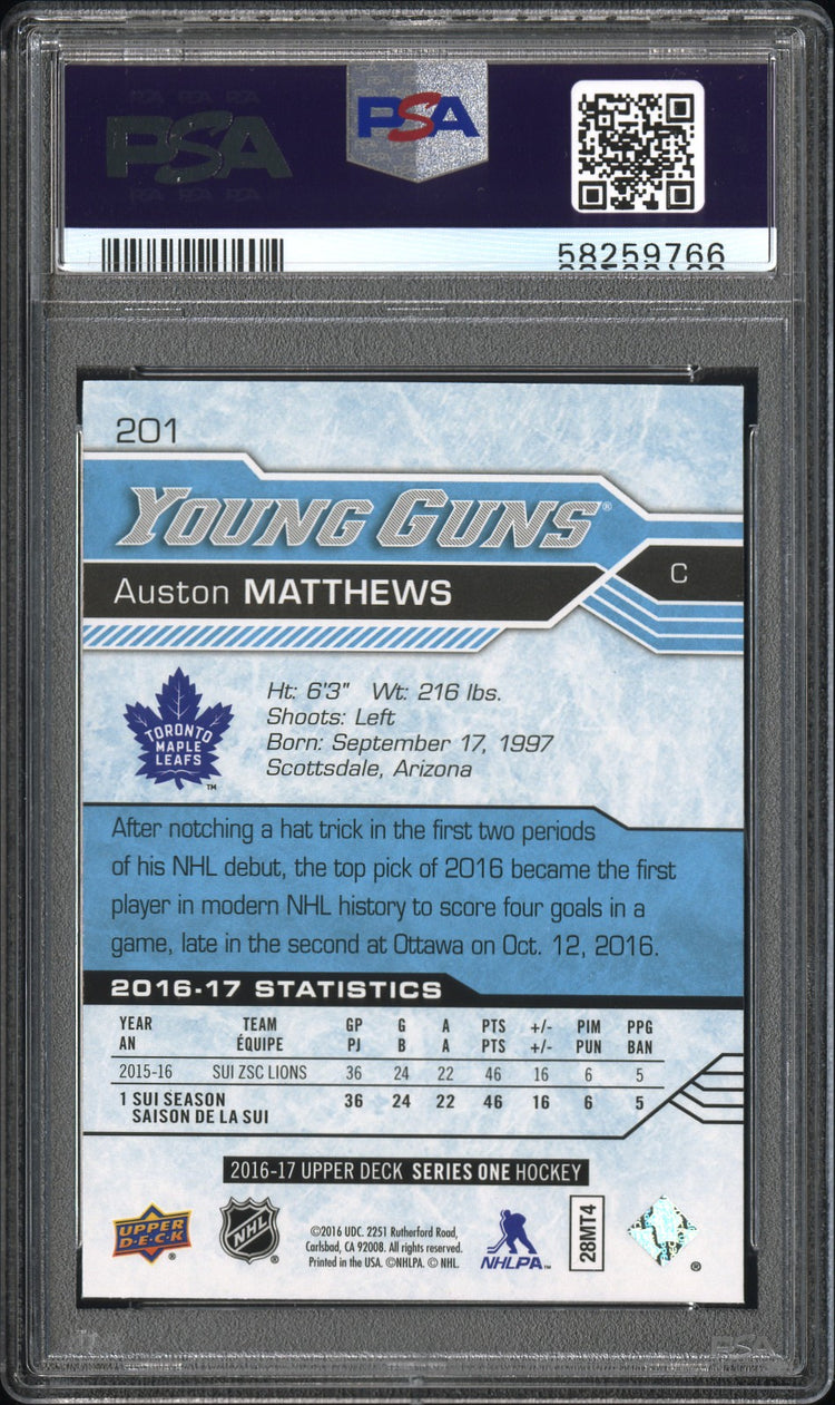 2016-17 Upper Deck Series One Hockey Auston Matthews Young Guns PSA 10 #201 