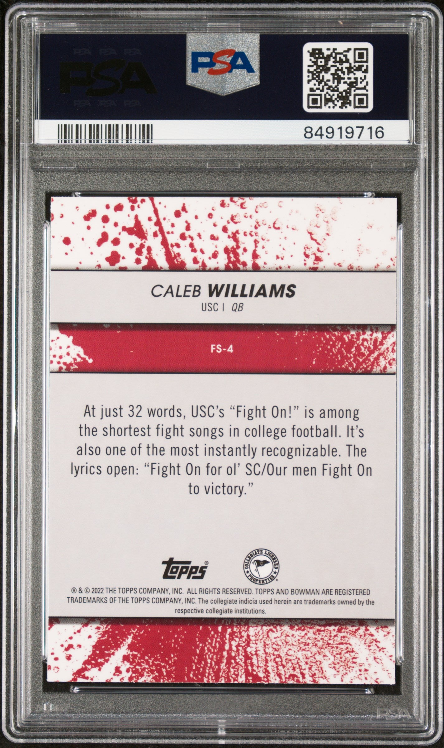 2022 Bowman's Best University Fight Song Caleb Williams Speckle Refractor PSA 10