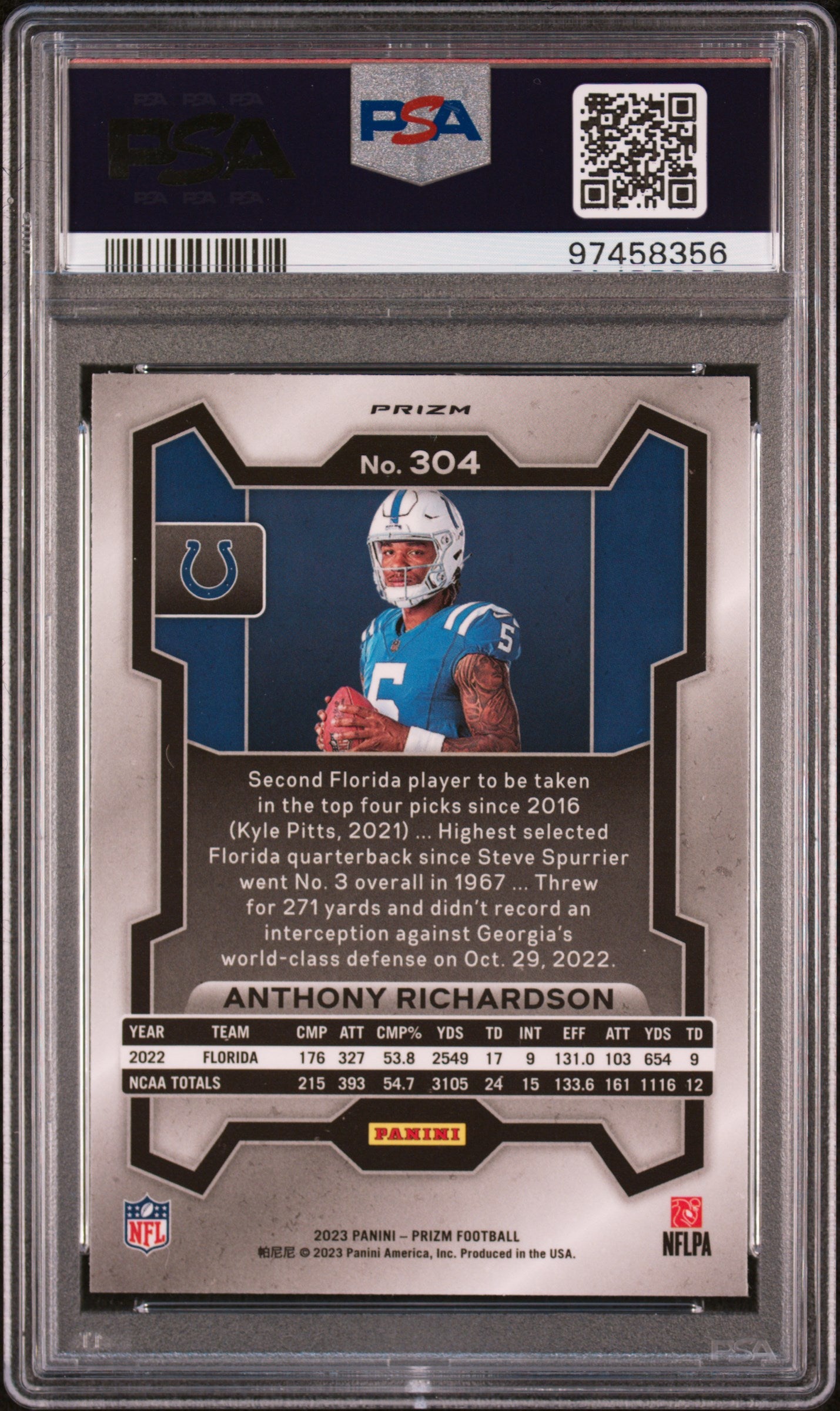 2023 Panini Prizm Anthony Richardson Variation RC #304 PSA 8 