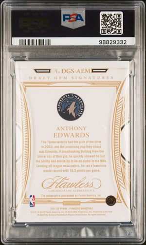 2021 Panini Flawless Draft Gem Signatures Anthony Edwards PSA 9 14/25 