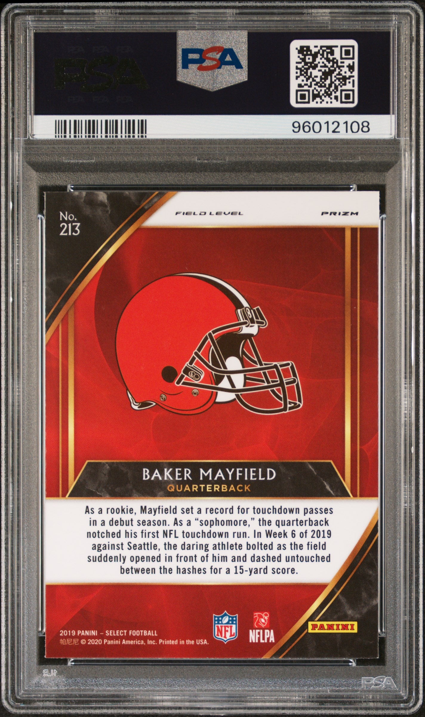 2019 Panini Select Football Baker Mayfield Zebra Prizm PSA 10