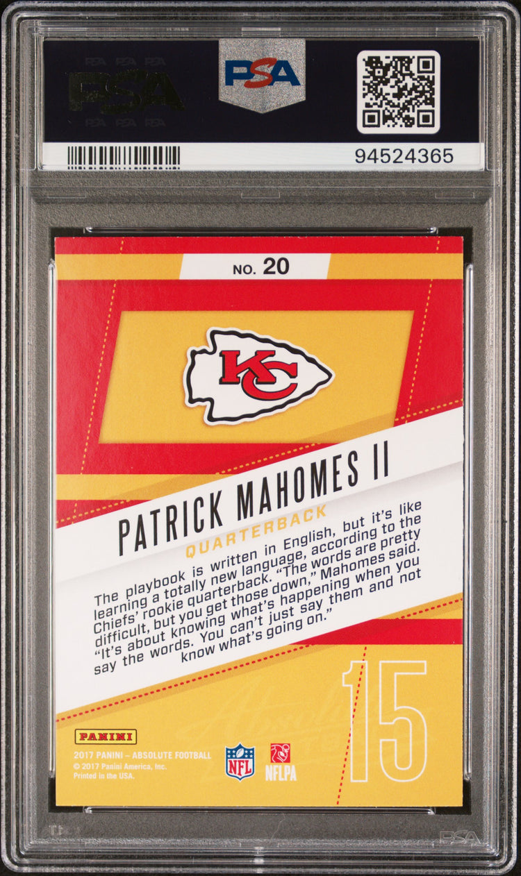 2017 Panini Absolute  Football Rookie Roundup Patrick Mahomes II PSA 9 #20 