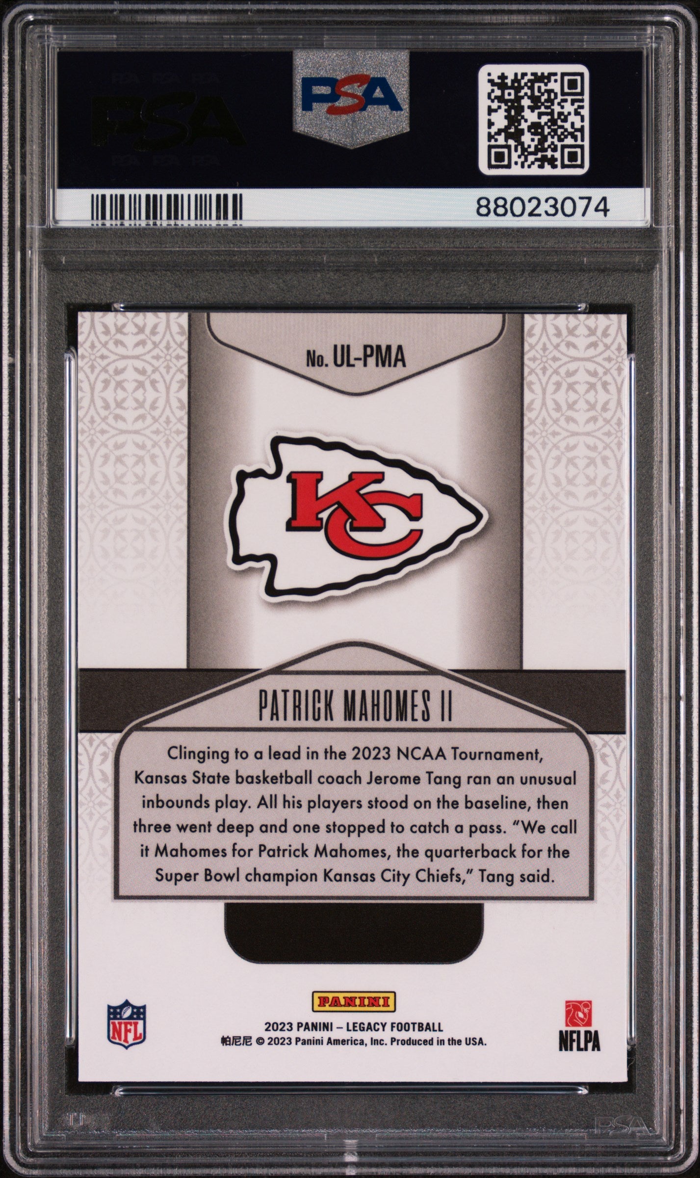 2023 Panini Legacy Under The Lights Patrick Mahomes II Black & White PSA 10