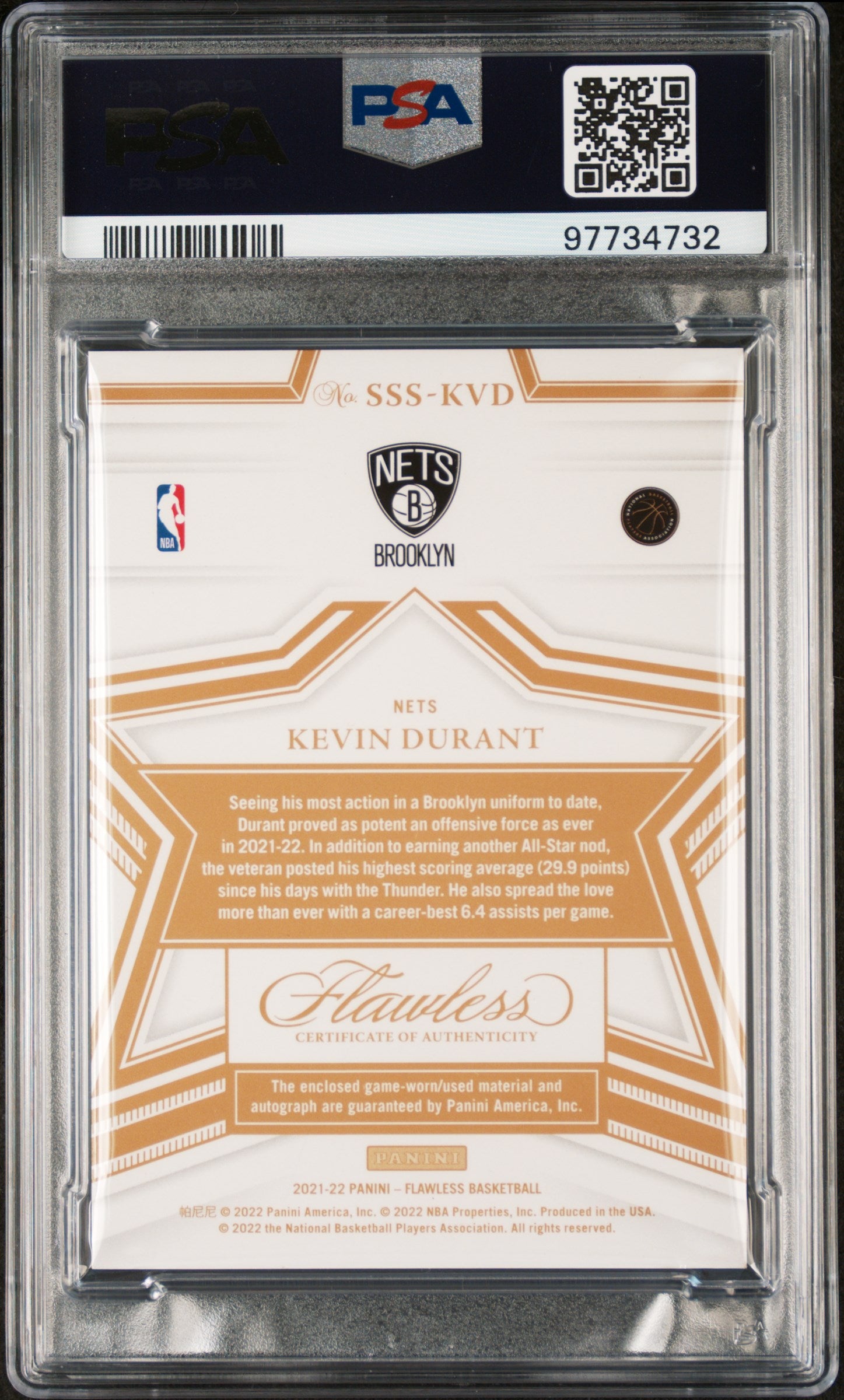 2022 Panini Flawless PSA 8 Kevin Durant Ruby Star Swatch Signature 04/15 