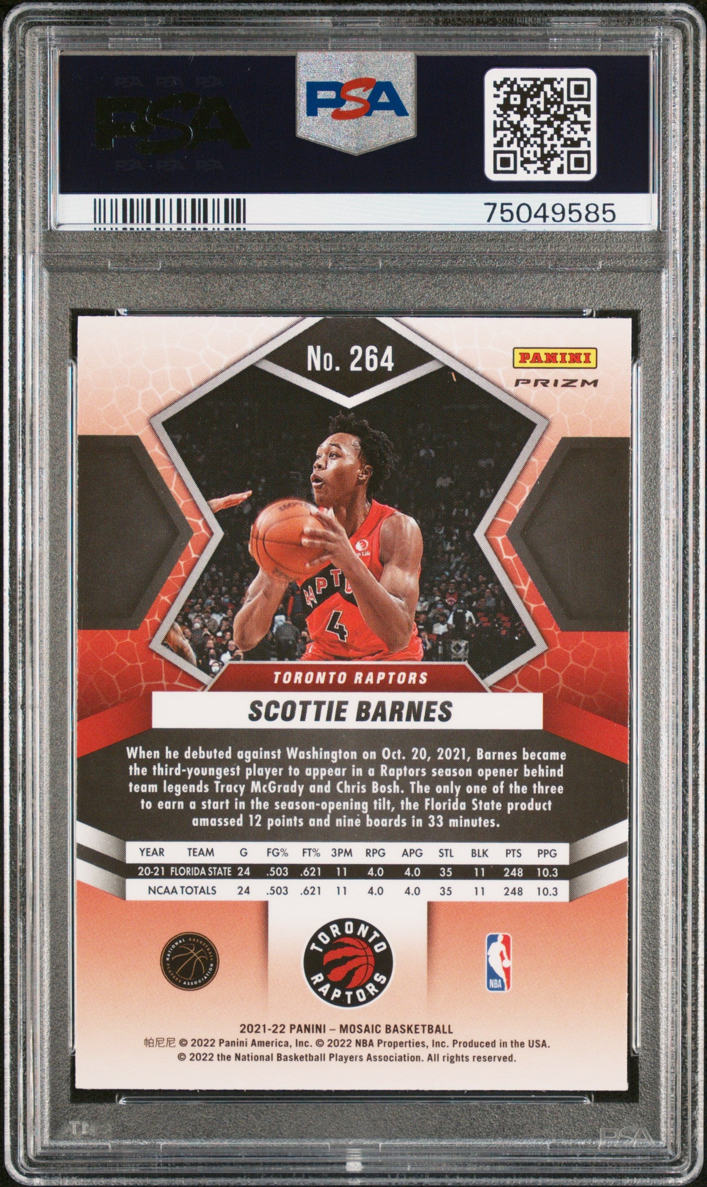 2021 Panini Mosaic Basketball Scottie Barnes RC White Sparkle PSA 10 #264 