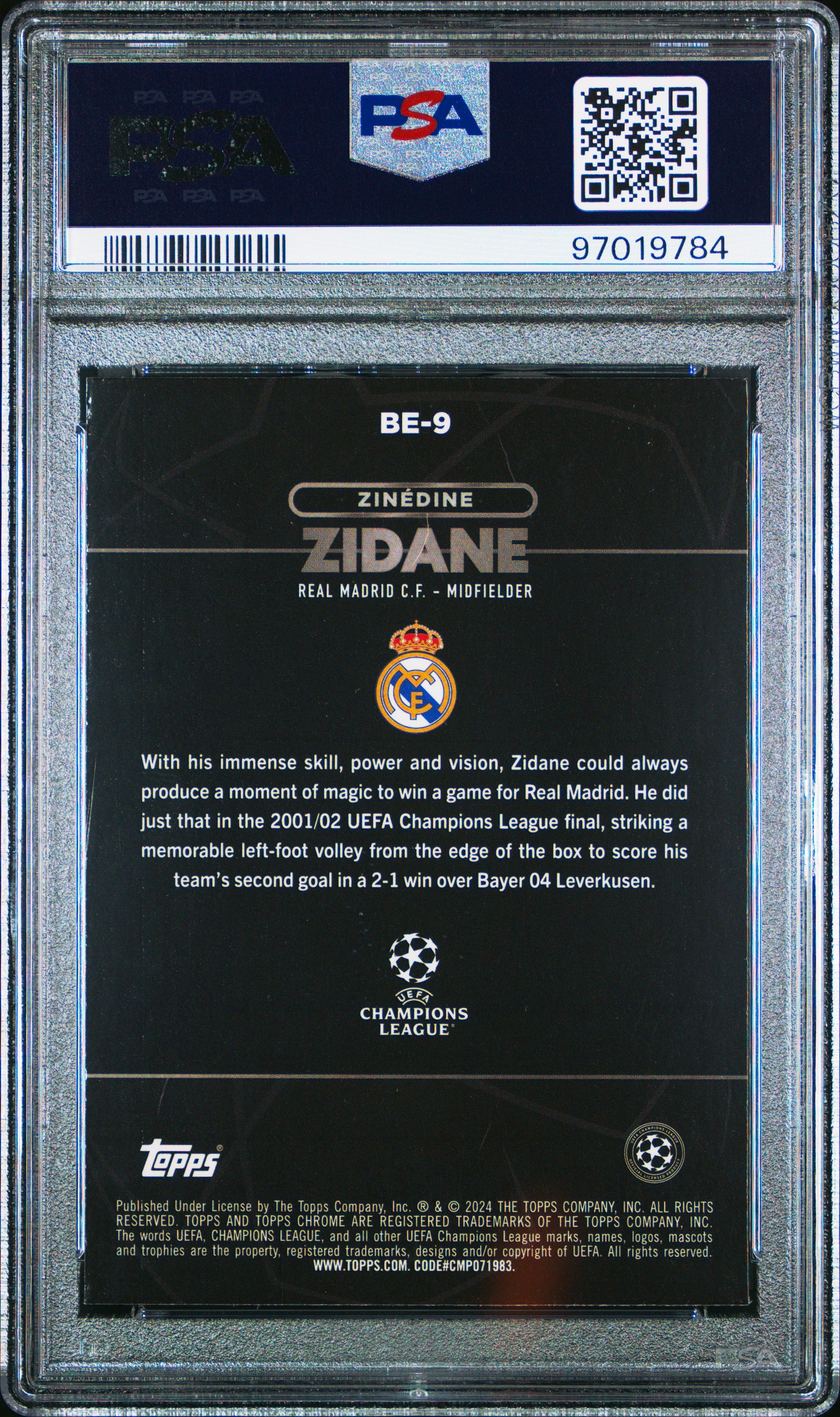 2023-24 Topps Chrome UEFA Club Competitions Shadow Etch Zinedine Zidane PSA 10 