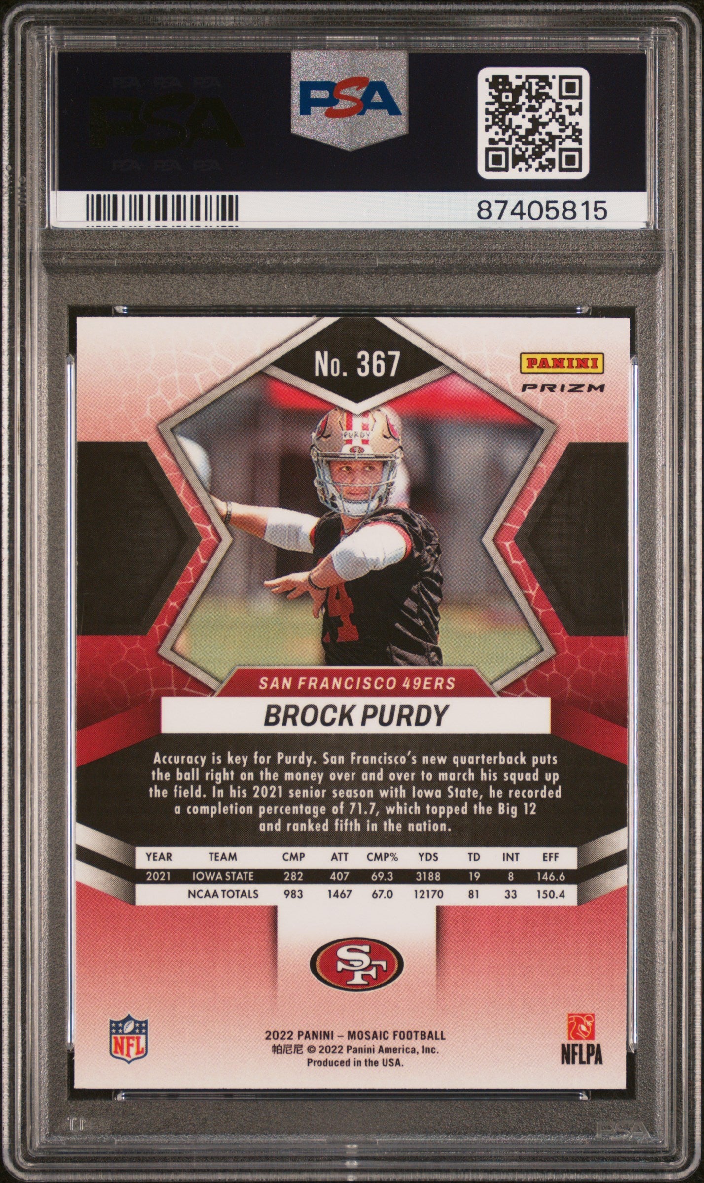 2022 Panini Mosaic Camo Pink Brock Purdy RC #367 PSA 10 