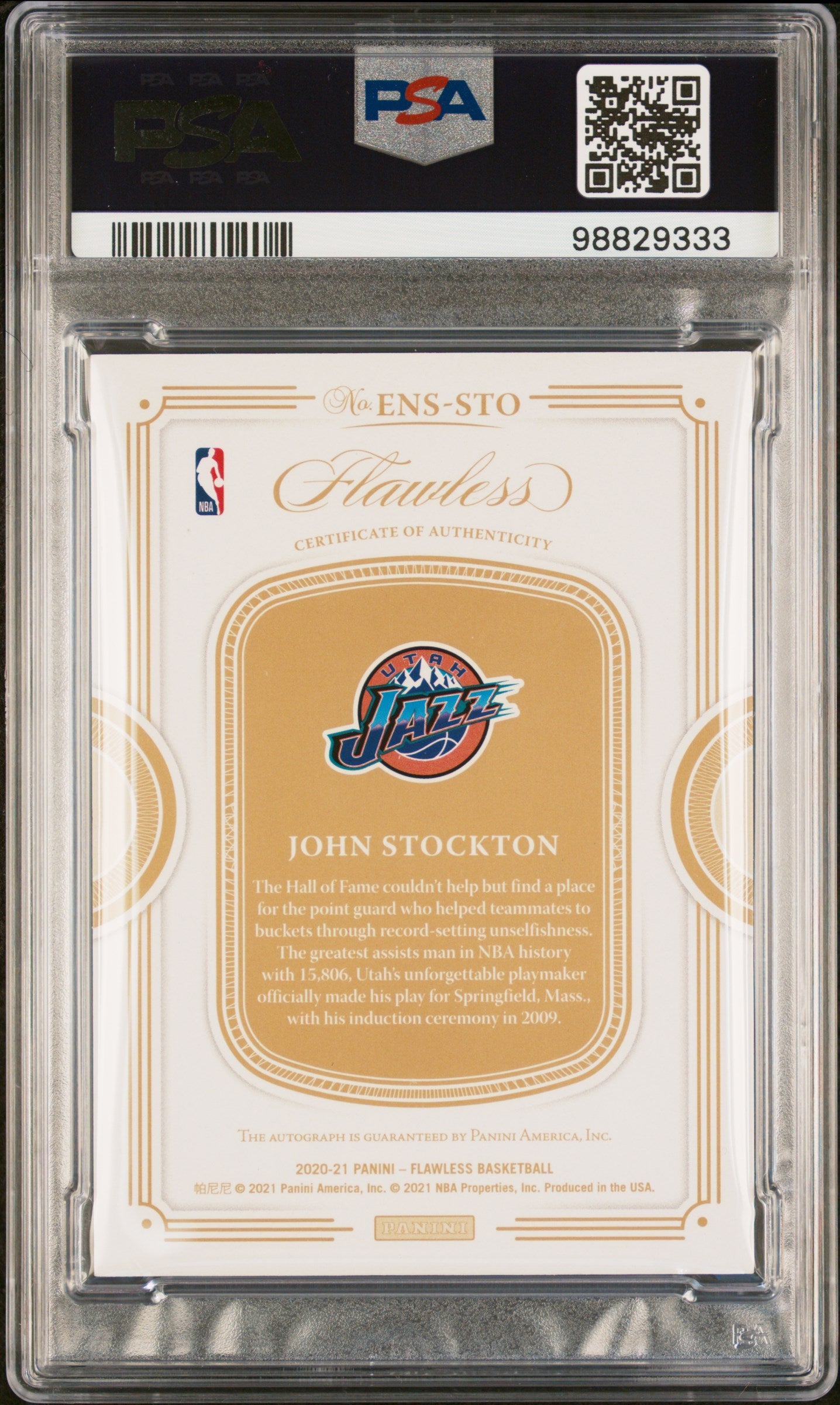 2020 Panini Flawless Enshrined Signatures John Stockton Gold PSA 10 04/10 