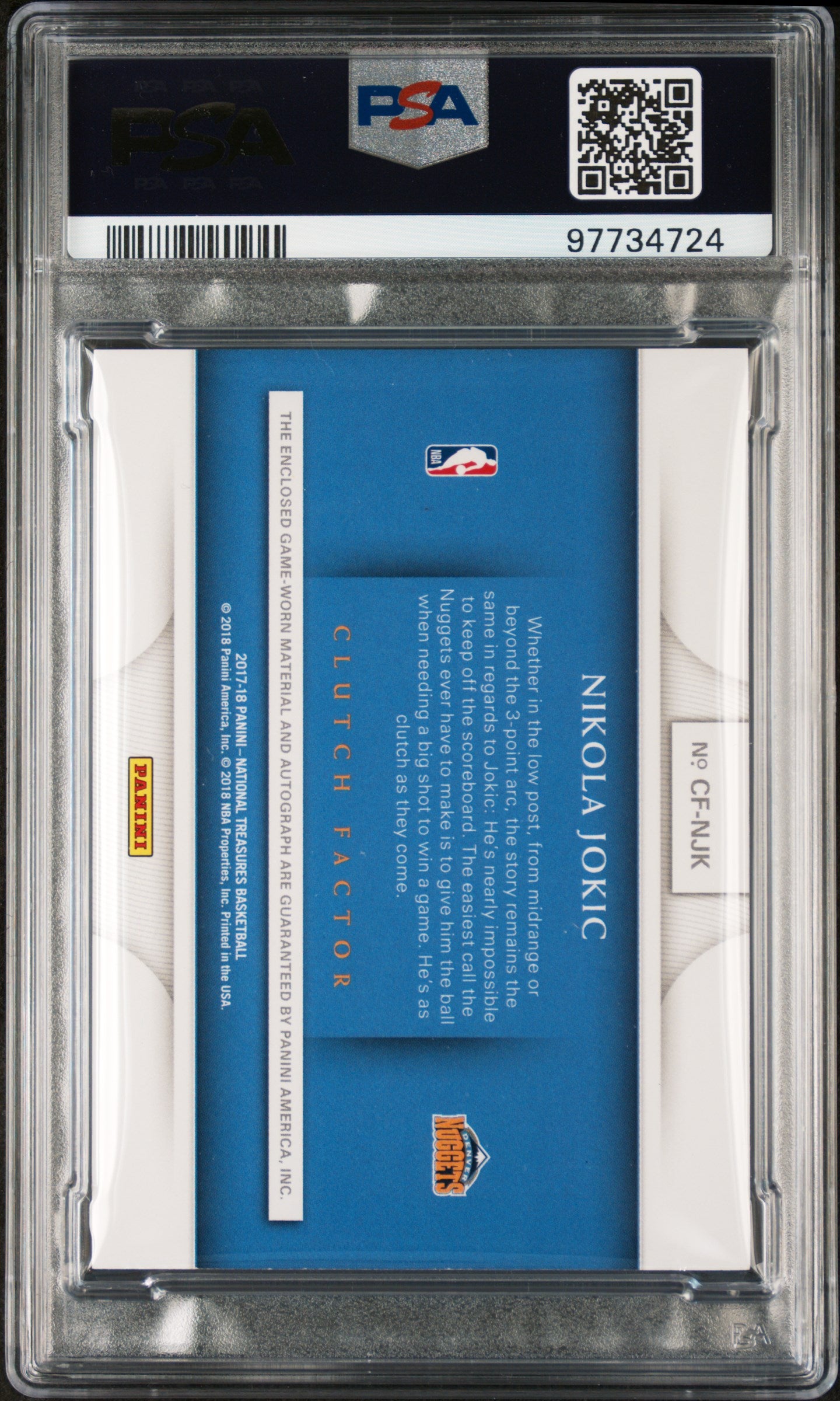 2017 Panini National Treasures Clutch Factor PSA 8 Nikola Jokic Patch Auto 40/99 