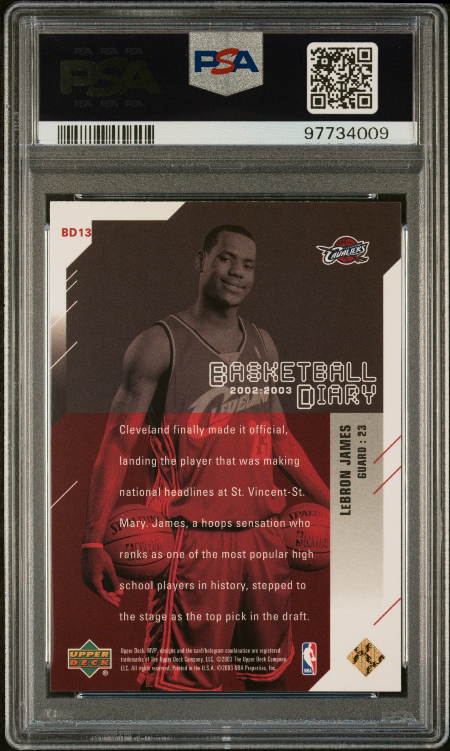 2003 Upper Deck MVP Basketball Diary LeBron James #BD13 PSA 9