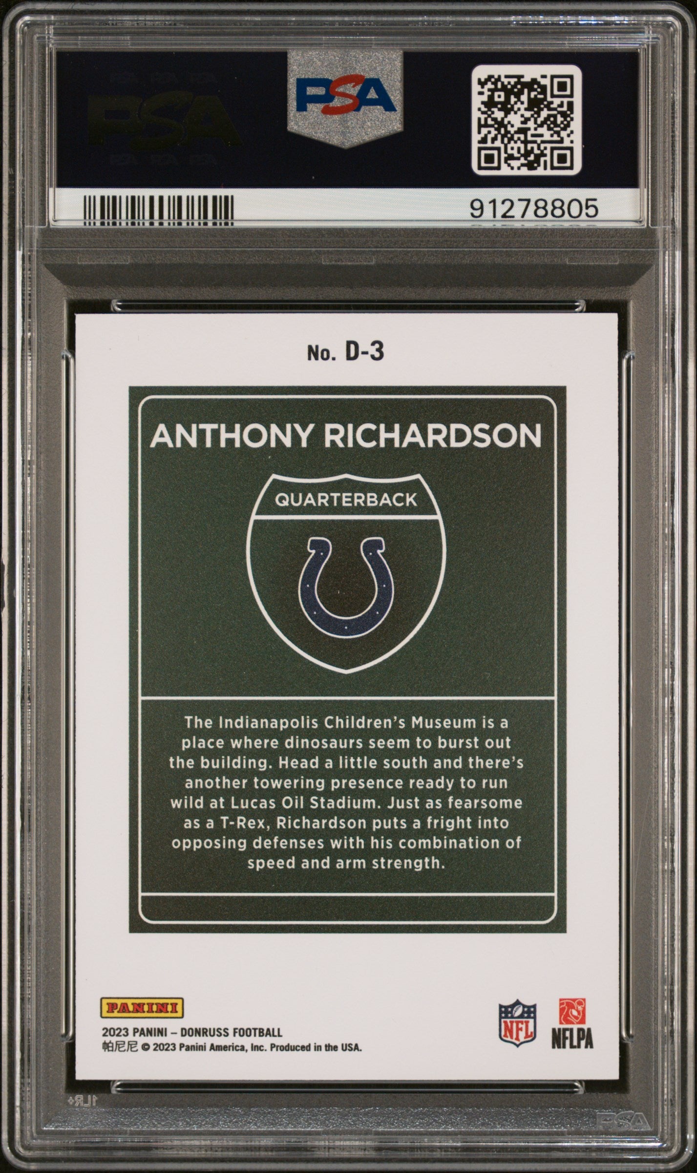 2023 Panini Donruss Downtown! PSA 9 Anthony Richardson Rookie #D-3 