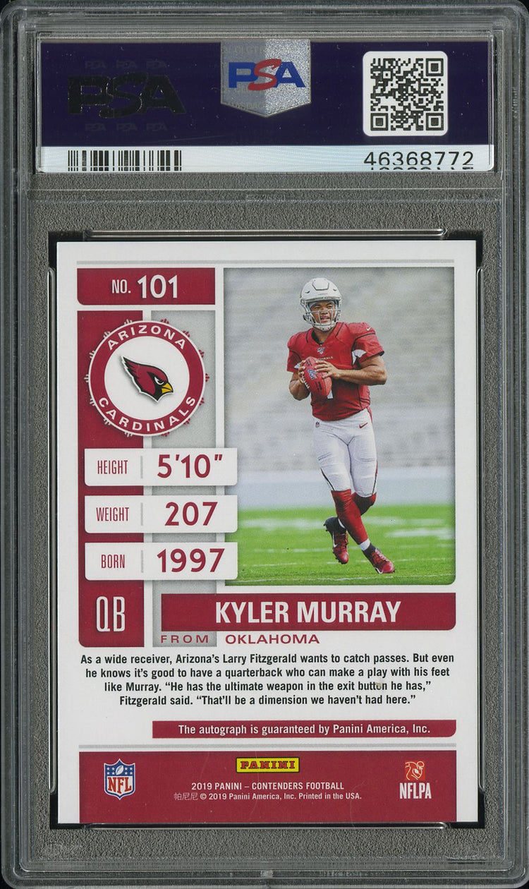 2019 Panini Contenders Football Kyler Murray Rookie Ticket Auto PSA 10 #101 